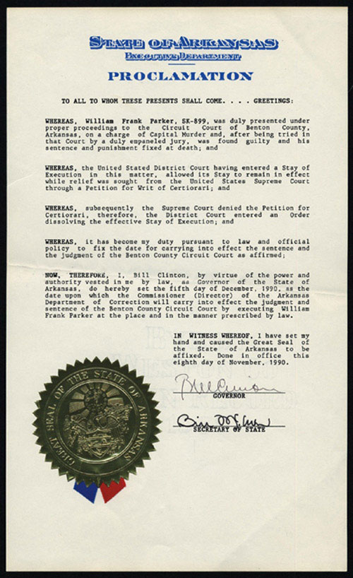 Signed Order 1990 Bill Clinton Signed Order of Execution | REA Archive