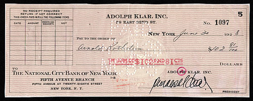 Stan Rothstein Signature 1928 Arnold Rothstein Endorsed Check and Original Photograph | REA Archive