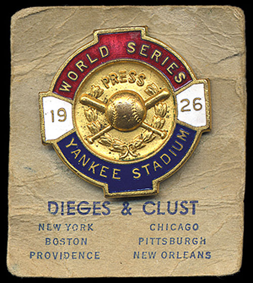1926 New York Yankees World Series Press Pin | REA Archive