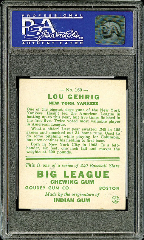 1933 R319 Goudey #160 Lou Gehrig PSA NM-MT 8