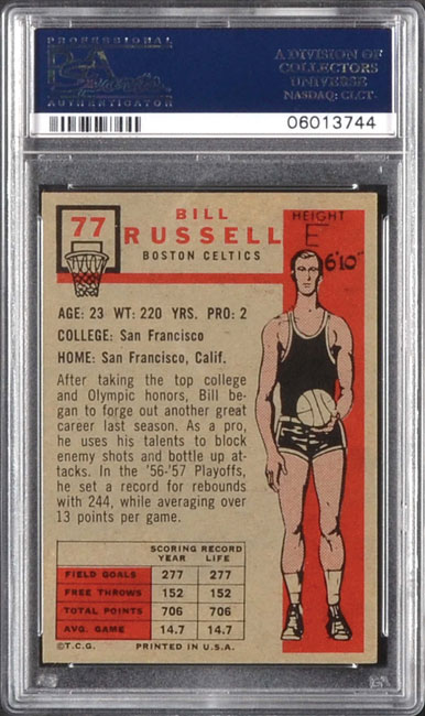 1957-1958 Topps Basketball #77 Bill Russell Rookie PSA NM-MT 8 | REA ...