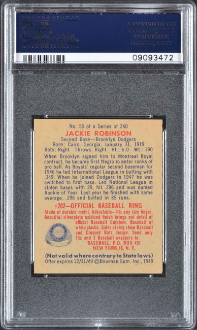 1949 Bowman #50 Jackie Robinson PSA MINT 9 - Highest Graded!