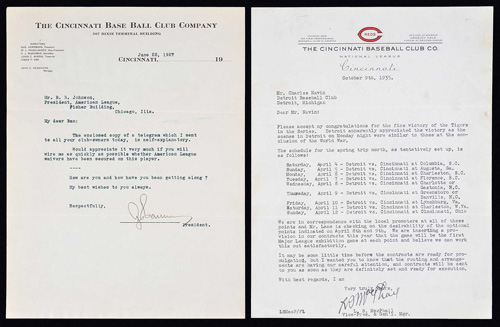 August Hermann and Larry MacPhail Signed Letters on Cincinnati Reds ...