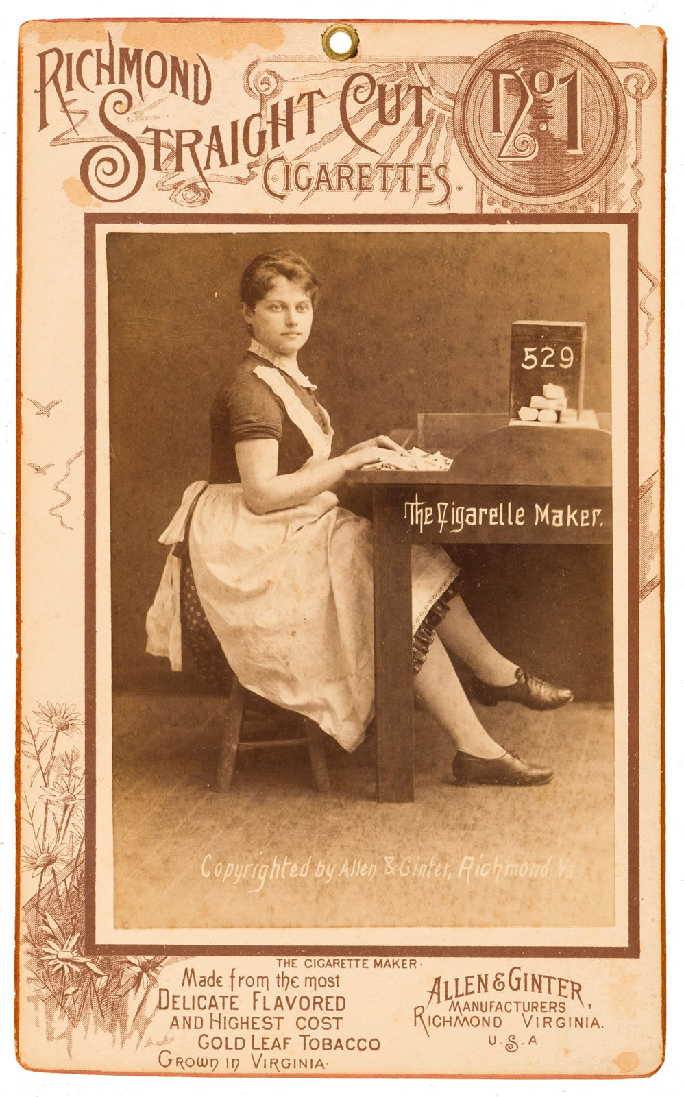 allen and ginter cigarettes Circa 1880s Allen & Ginter Tobacco Premium Cabinet Card - "The  Cigarette Maker"