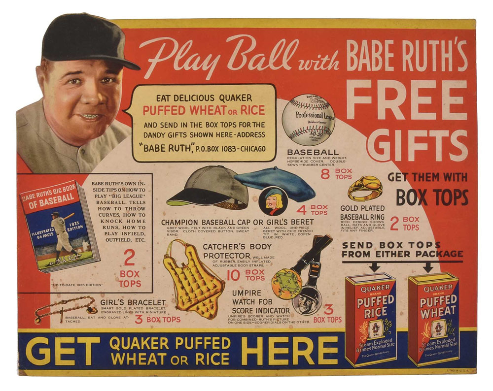 1935 Babe Ruth Quaker Cereal Retail Advertising Display | REA Archive