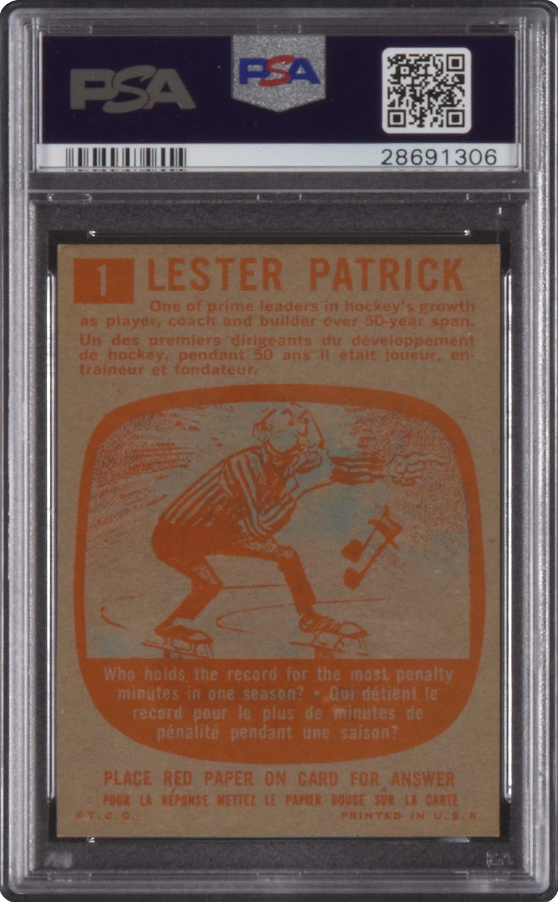 Lester Patrick Ranger Photo 1960-1961 Topps Hockey #1 Lester Patrick PSA NM-MT 8 | REA Archive