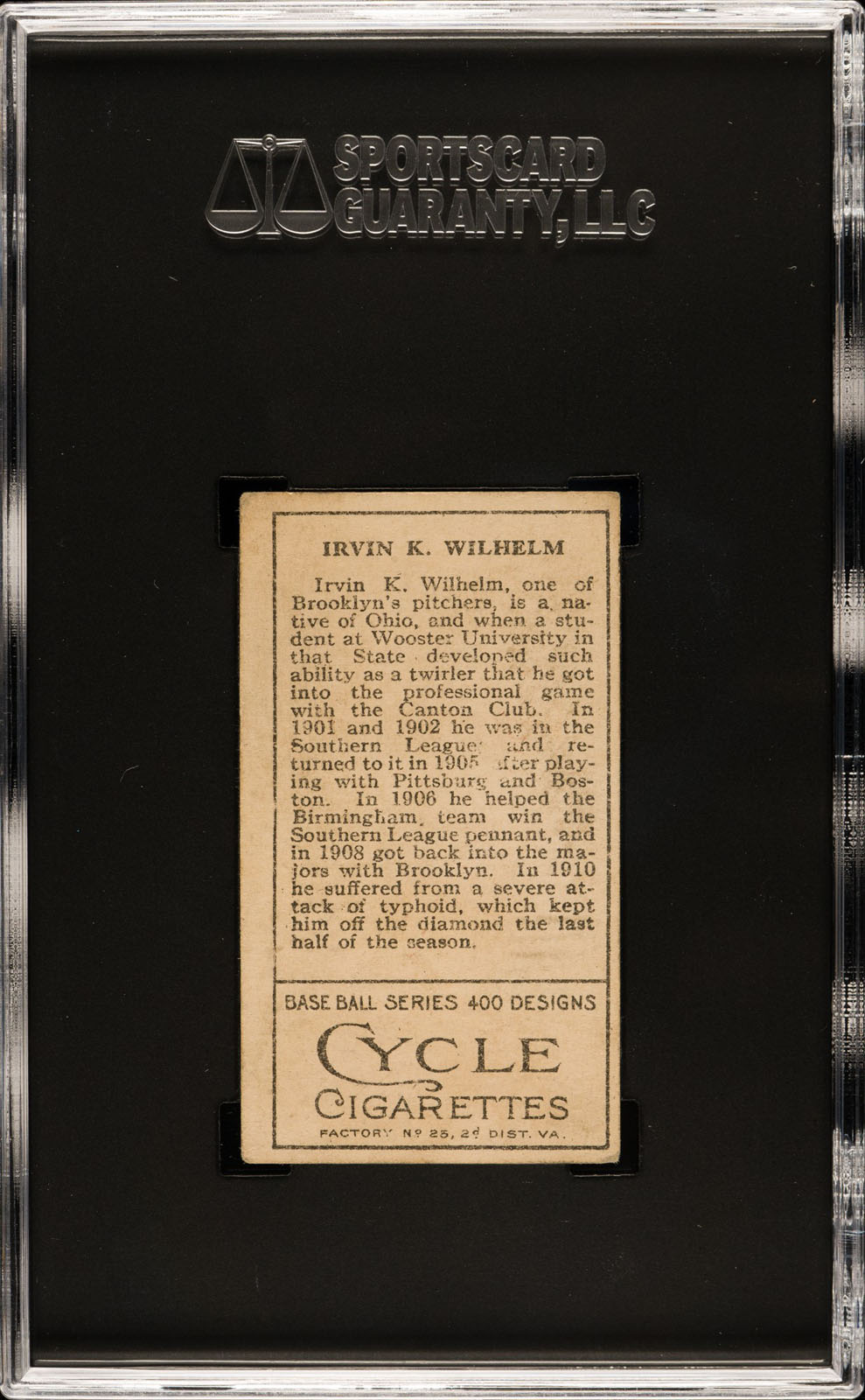 1911 T205 Gold Border Irvin Wilhelm "Suffered" Variation | REA Archive 1911 T205 Gold Border Irvin Wilhelm "Suffered" Variation | REA Archive