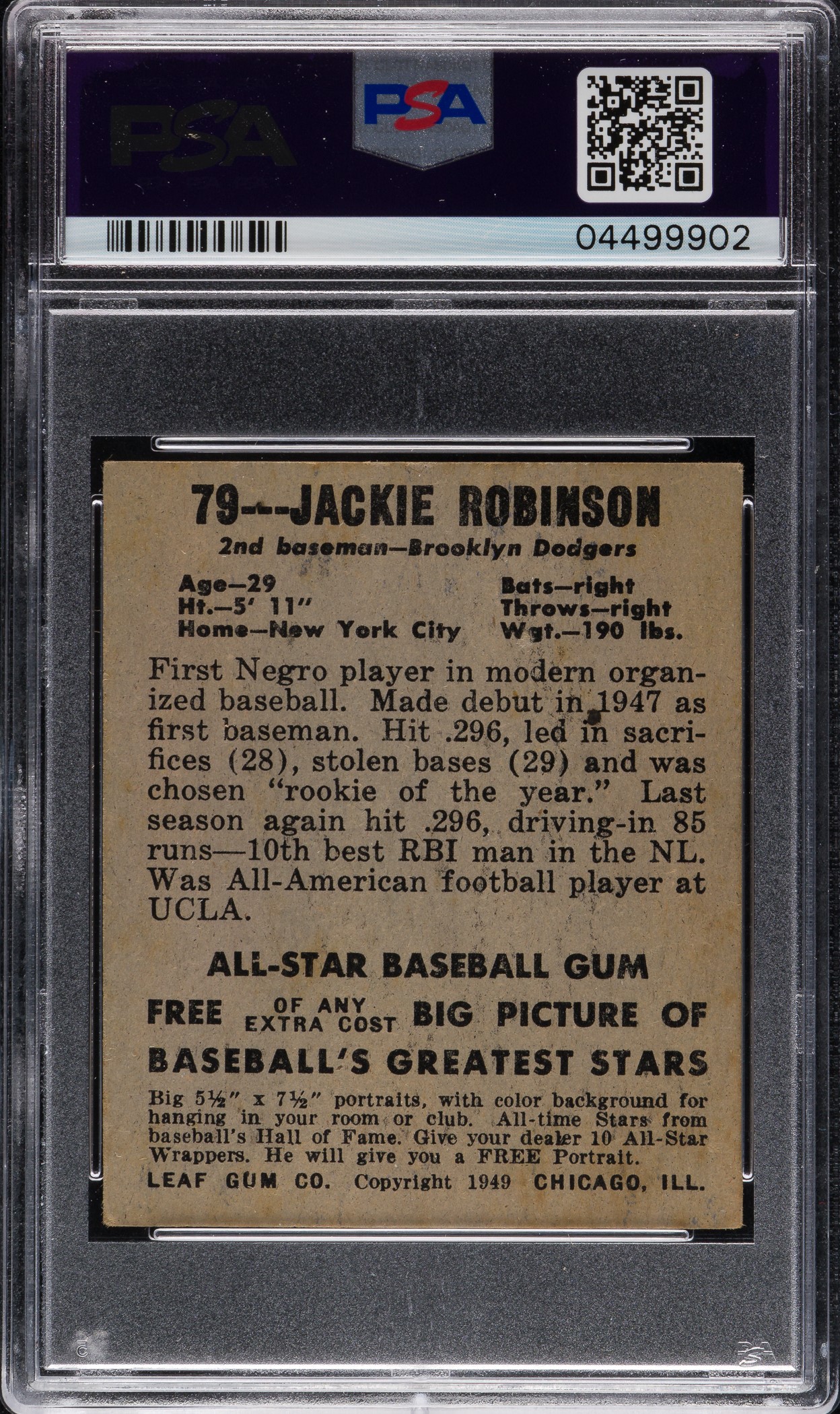 1948-1949 Leaf #79 Jackie Robinson Rookie PSA EX-MT 6