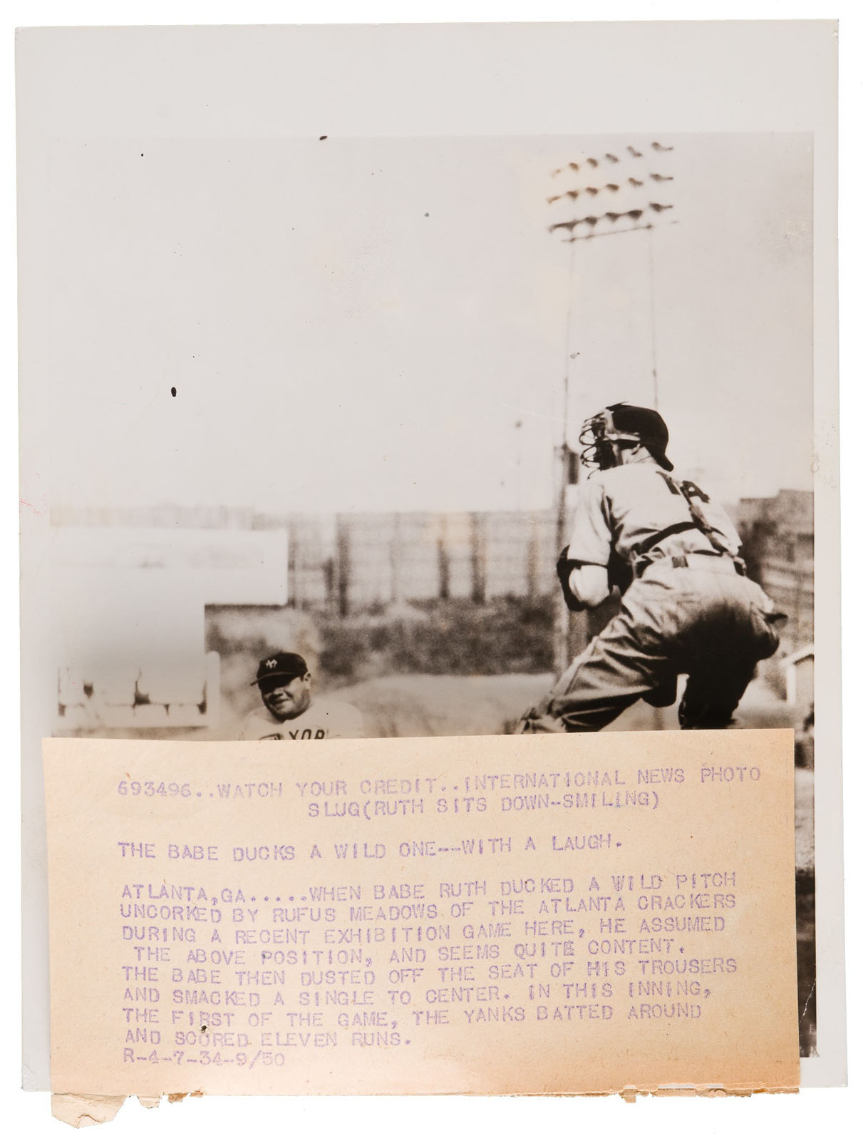 1934 Babe Ruth Original News Photograph - PSA/DNA Type I | REA Archive