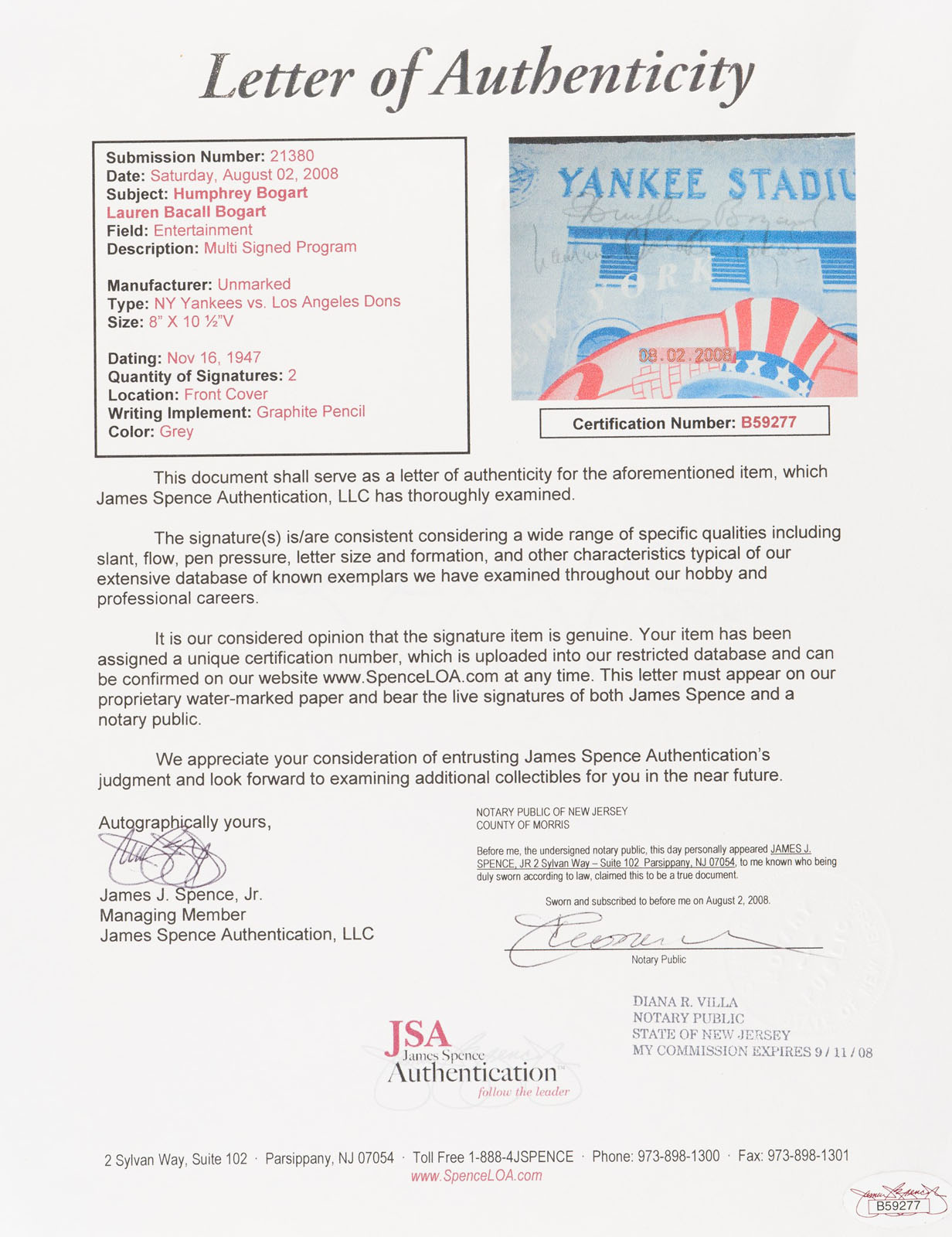 1947 Humphrey Bogart and Lauren Bacall Signed Program - JSA | REA Archive
