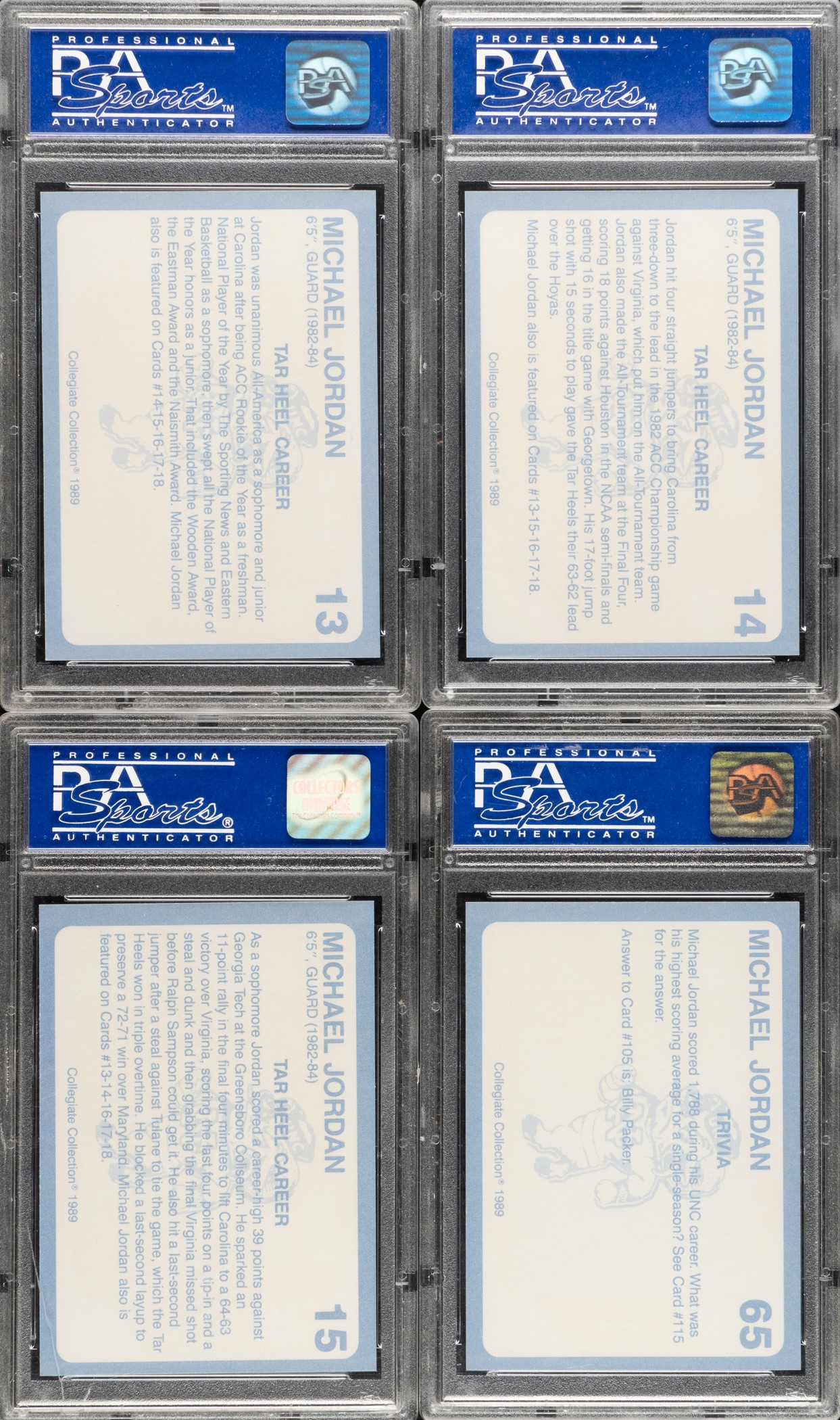 1989 North Carolina Collegiate Collection Michael Jordan PSA MINT 9 ...