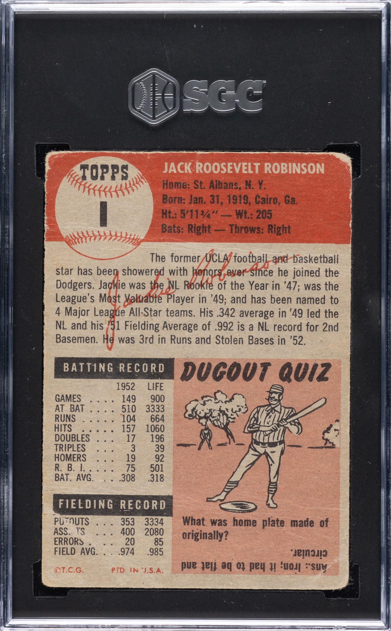 1953 Topps #1 Jackie Robinson SGC POOR 1 | REA Archive