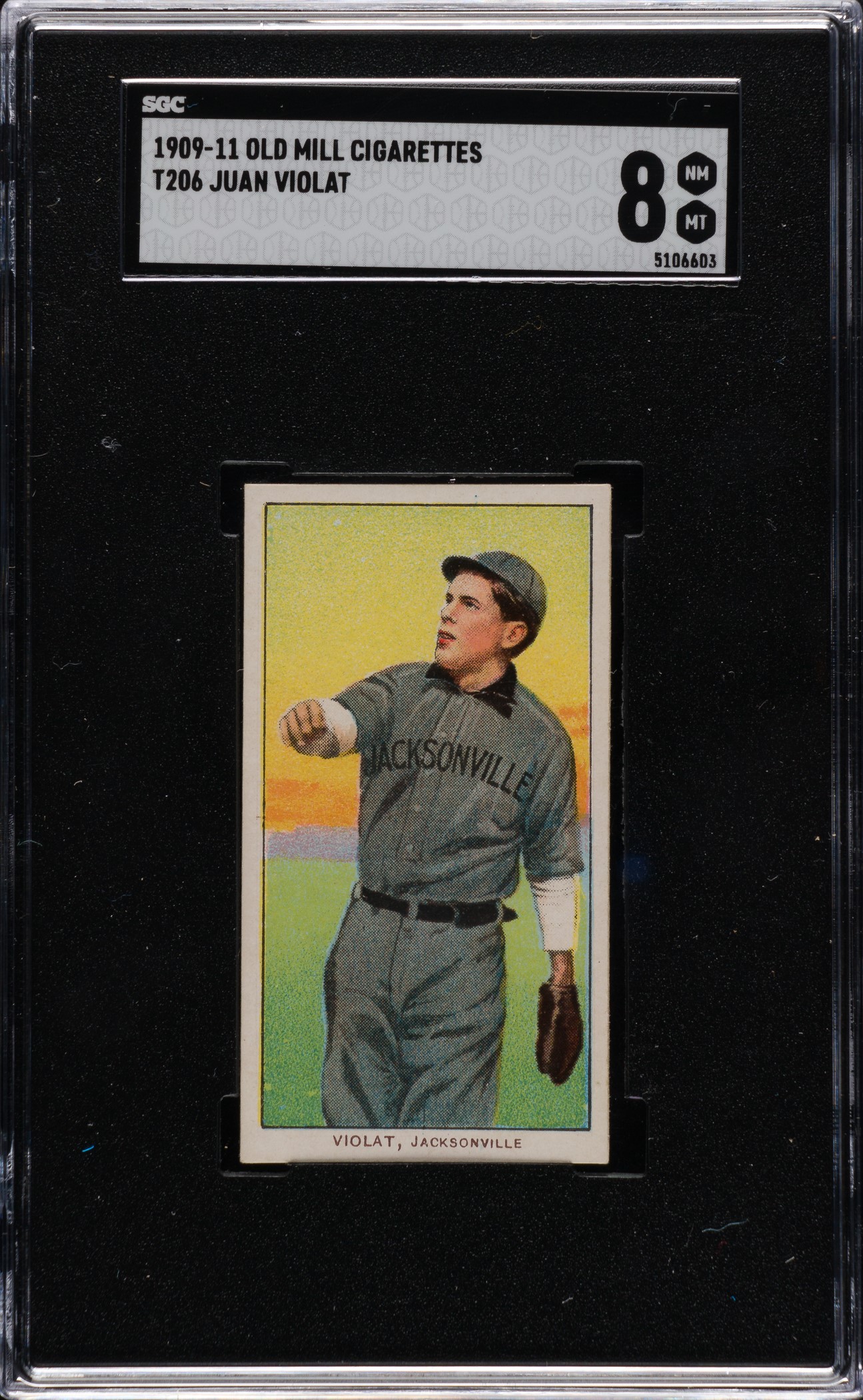 1909-1911-t206-white-border-juan-violat-southern-leaguer-sgc-8-old-mill-back-highest-graded