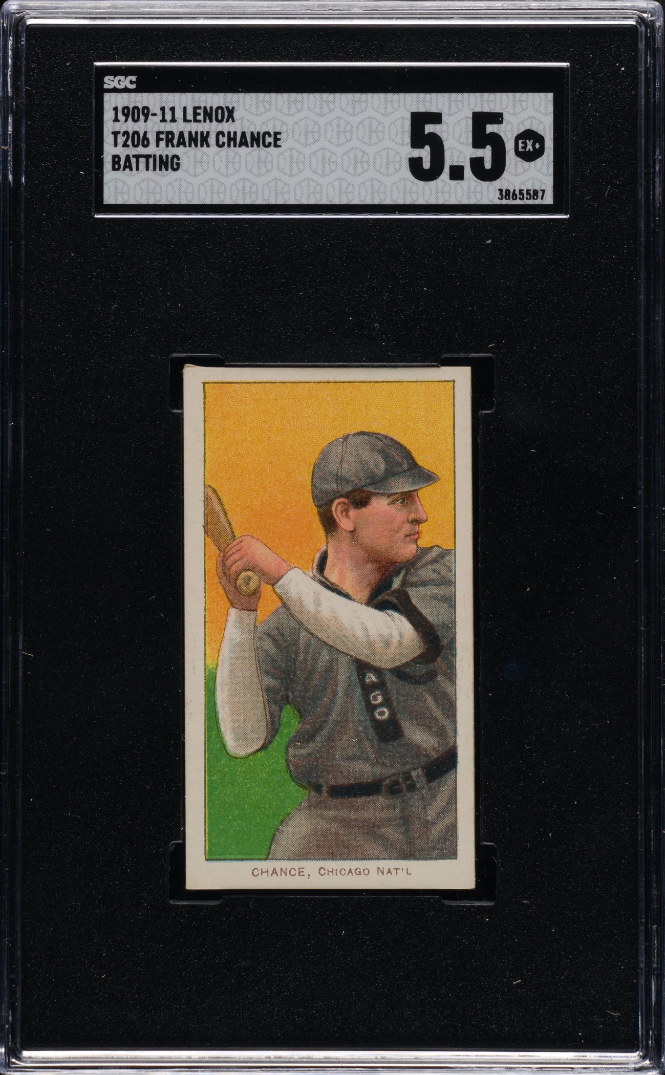 1909-1911-t206-white-border-frank-chance-batting-sgc-55-lenox-back-highest-graded