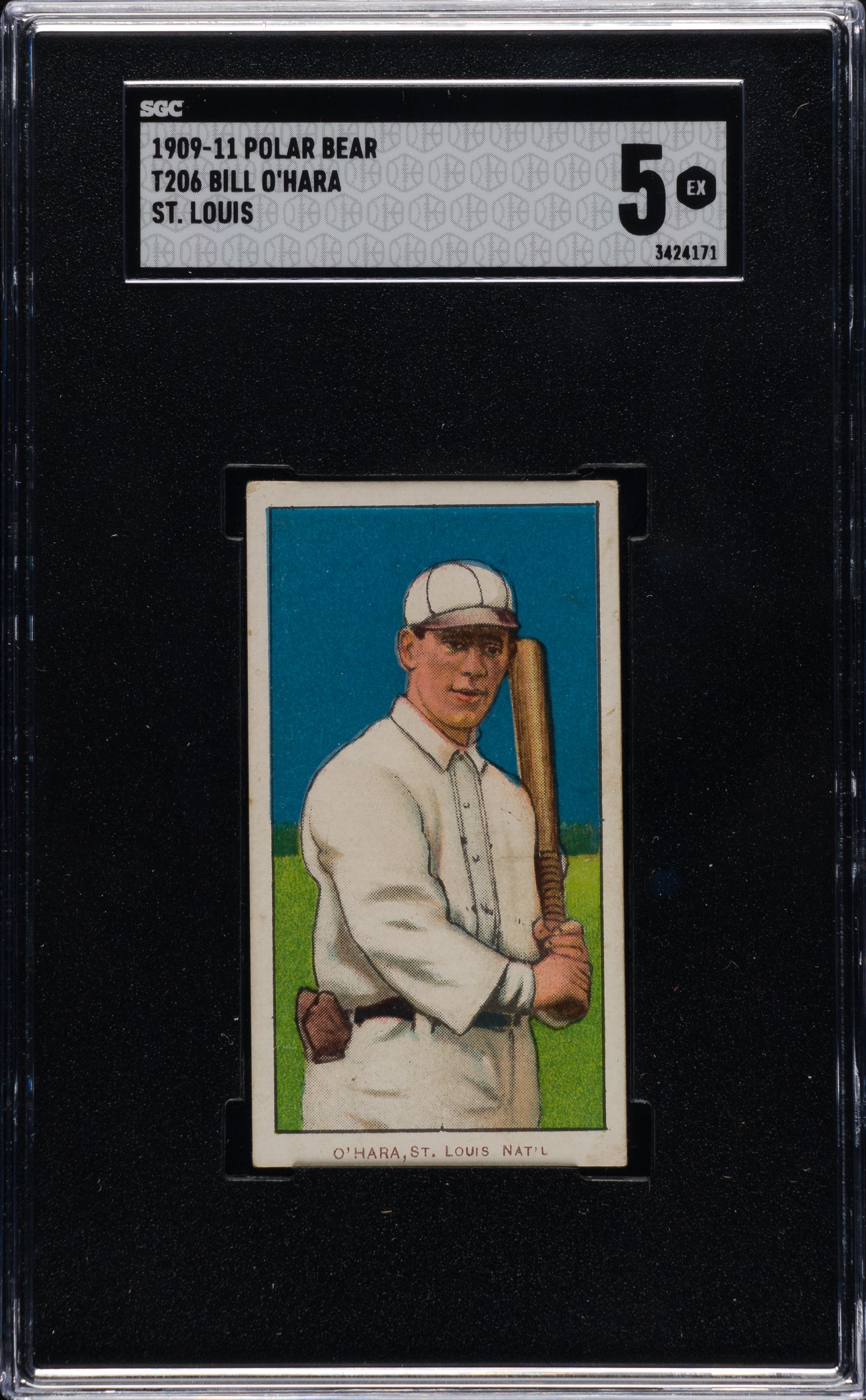 1909-1911-t206-white-border-bill-ohara-st-louis-variation-sgc-5-polar-bear-back-highest-graded