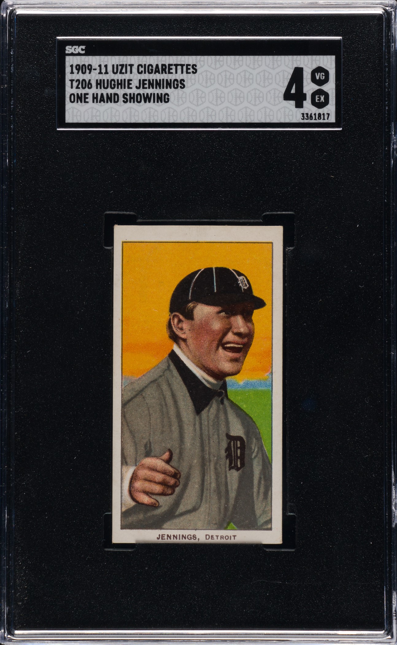 1909-1911-t206-white-border-hughie-jennings-one-hand-showing-sgc-4-uzit-back-highest-graded