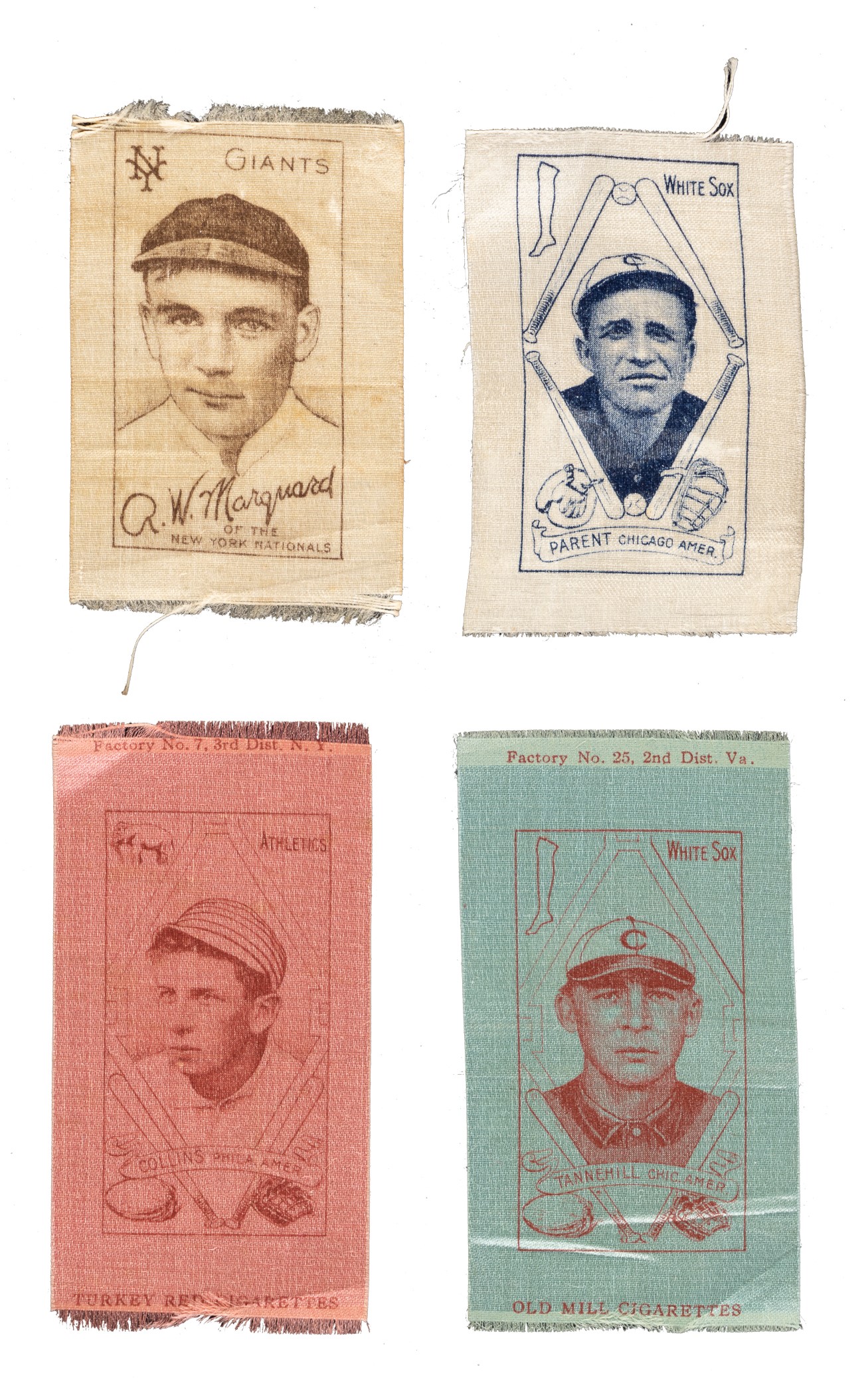 1910 S74 Tobacco Silks Collection (4) Including Rube Marquard and Eddie  Collins