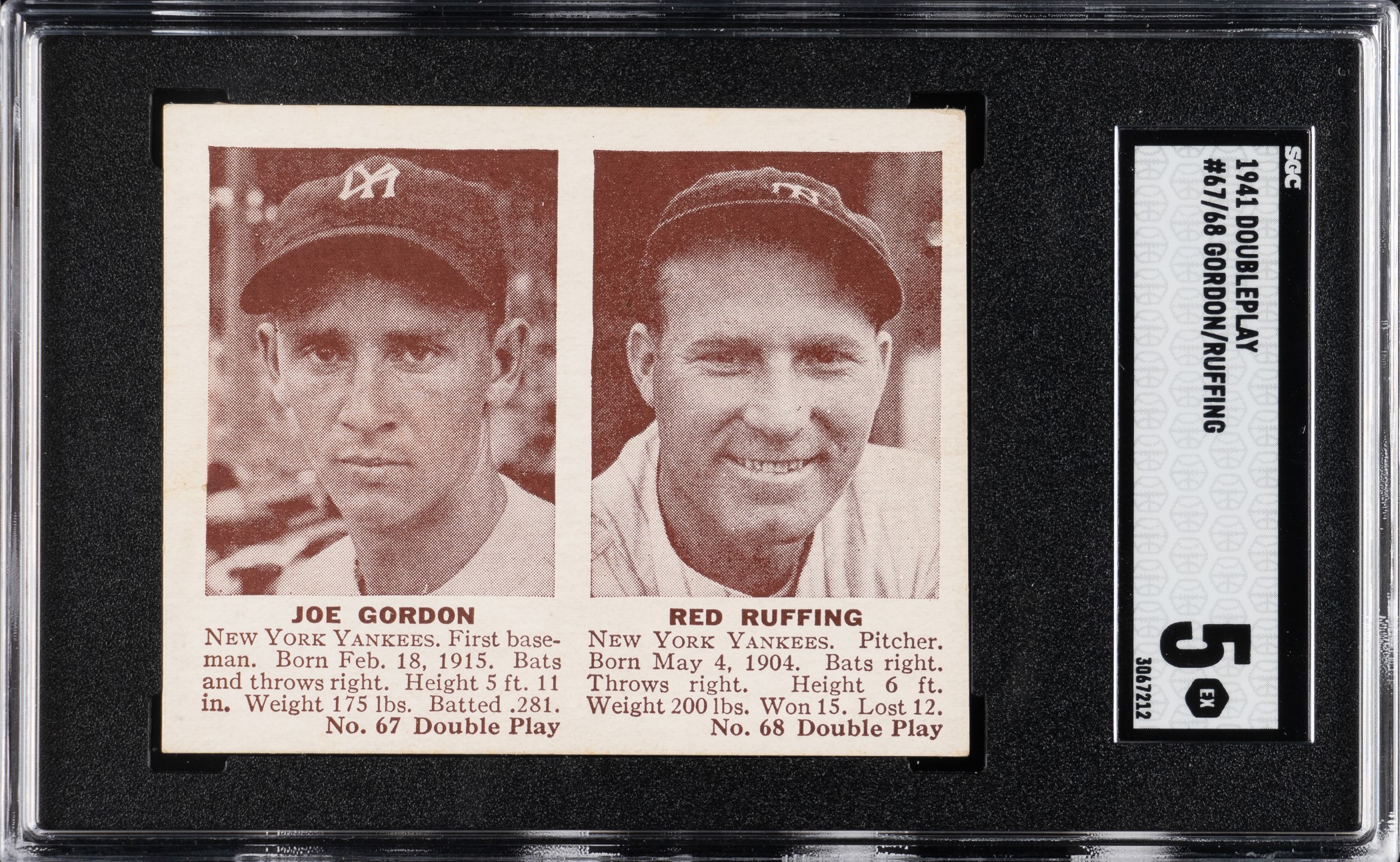 1941 R330 Double Play #67/68 Joe Gordon/Red Ruffing SGC EX 5 | REA Archive