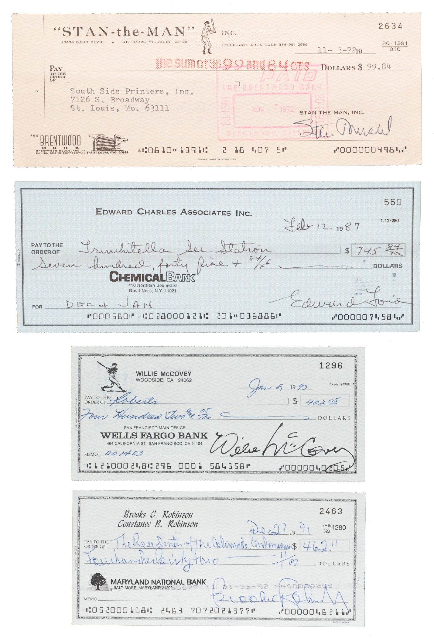 Hall of Fame Signed Check Collection (4) | REA Archive