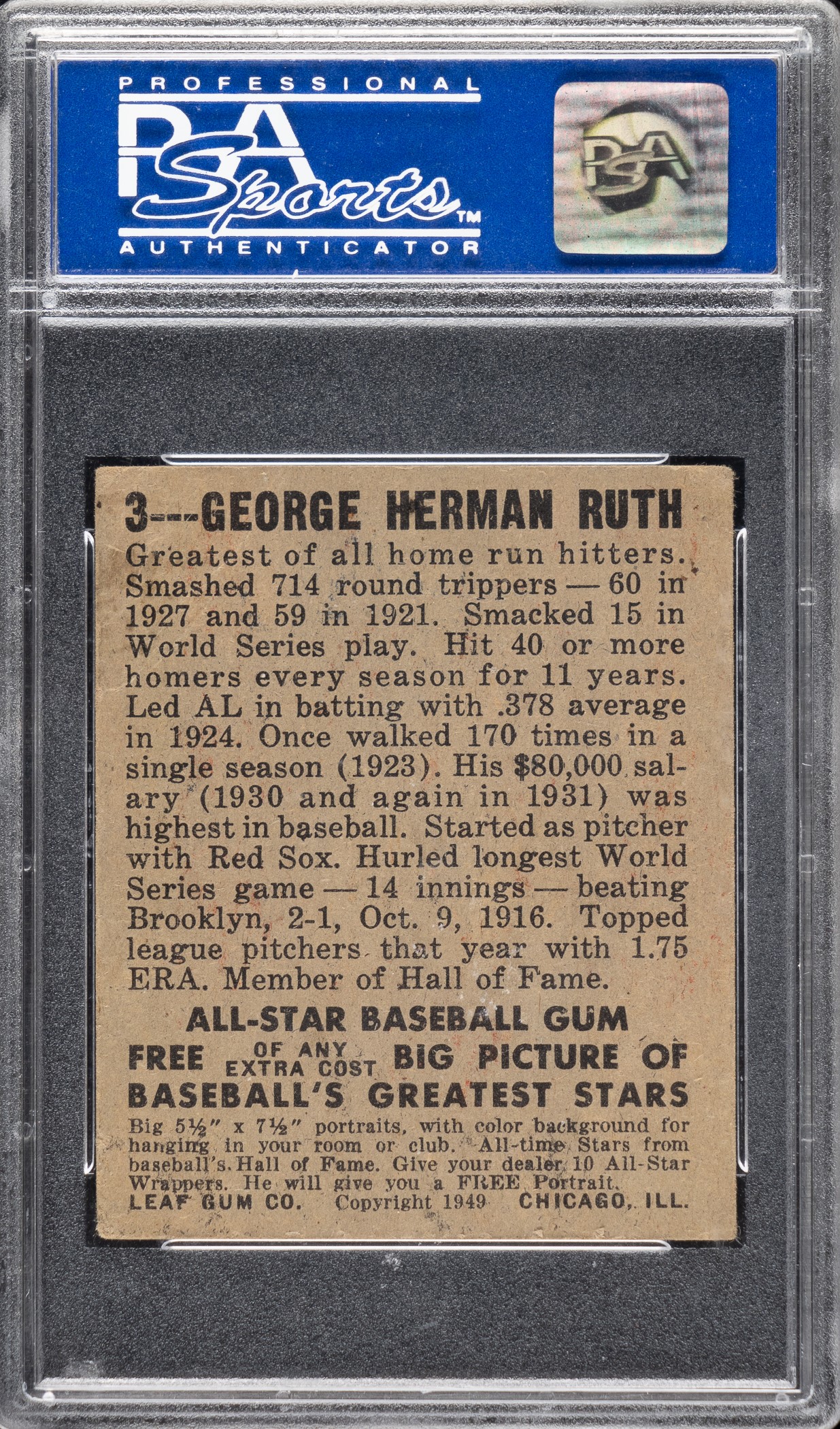 1948-1949 Leaf #3 Babe Ruth PSA GOOD 2 | REA Archive