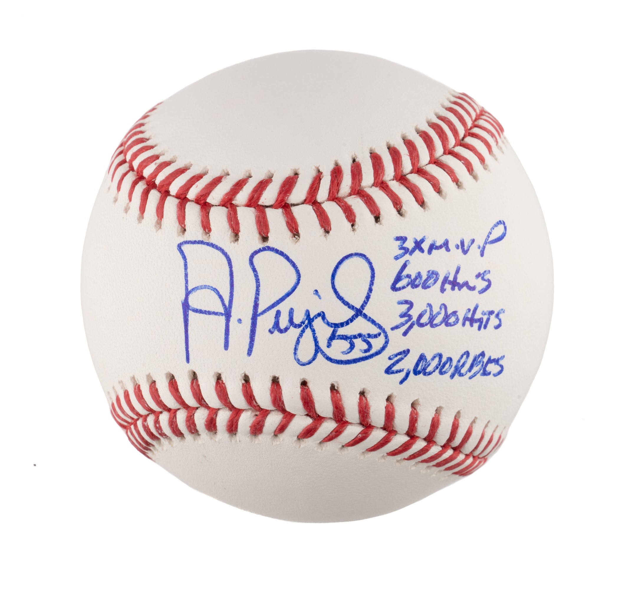 Single-Signed Albert Pujols Milestone Baseball - 3x MVP, 600 HRs, 3000 Hits, and 2000 RBIs Inscription