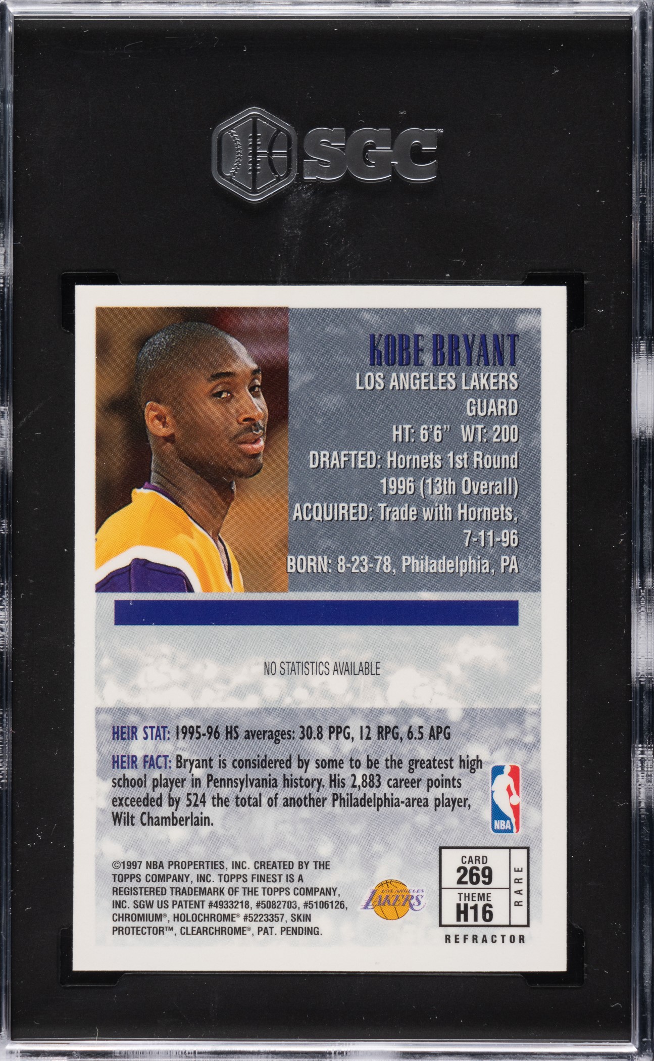 Finest Topps Kobe Gold Bryant 0 #269 Rare KOBE for - Rookie 