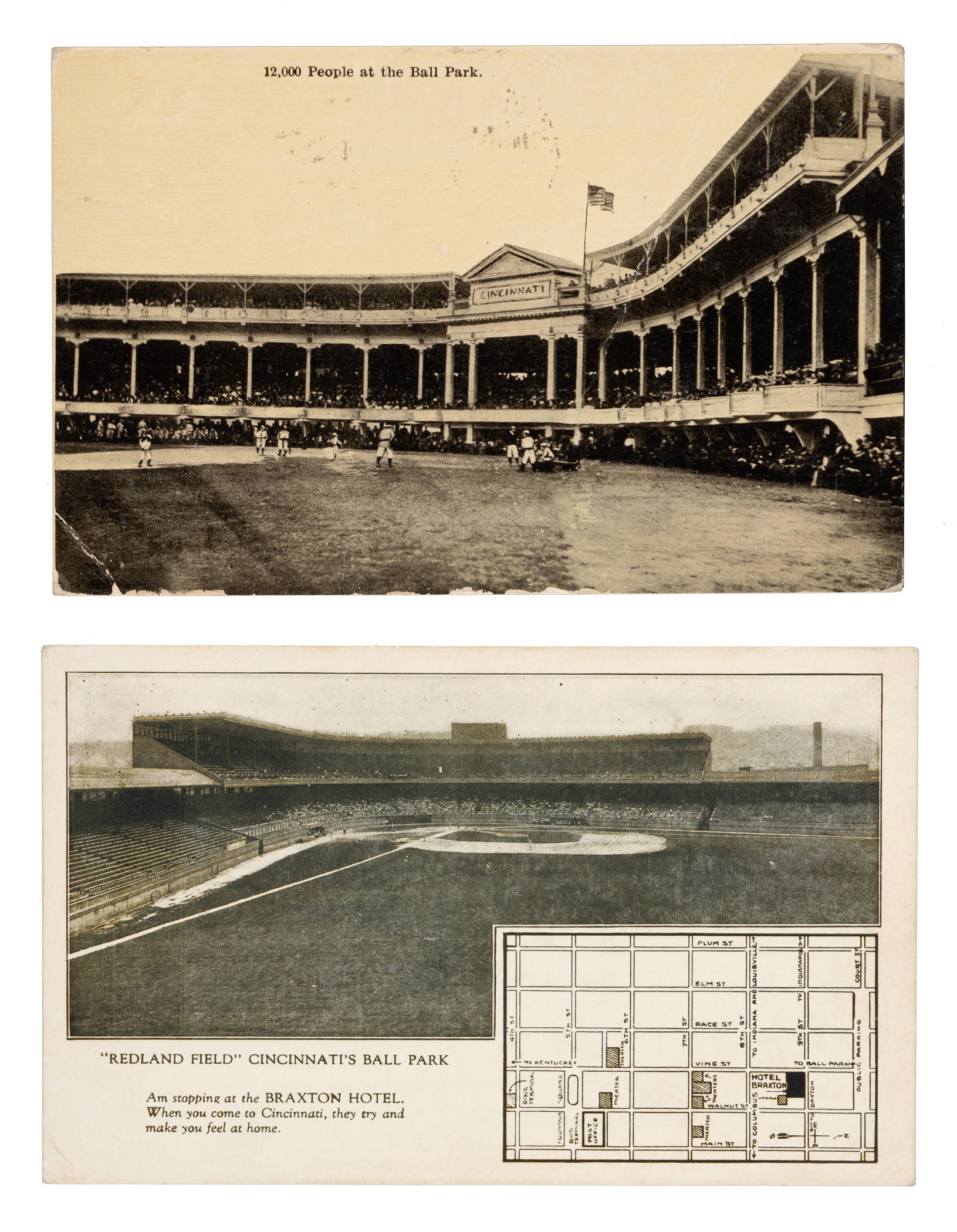 Circa 1908 Cincinnati Reds Redland Field Postcard Pair | REA Archive