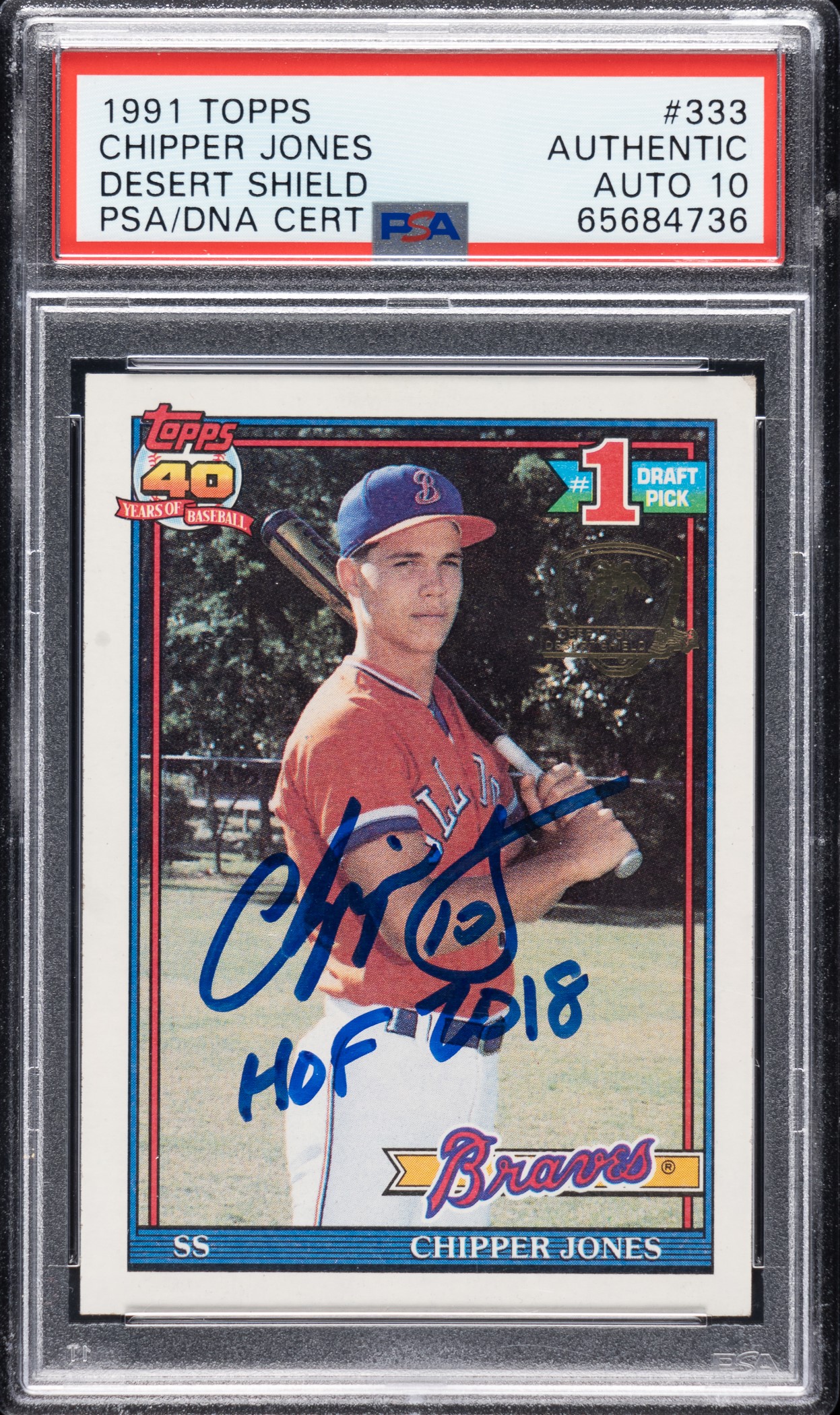 Signed 1991 Topps Desert Shield #333 Chipper Jones Rookie PSA/DNA