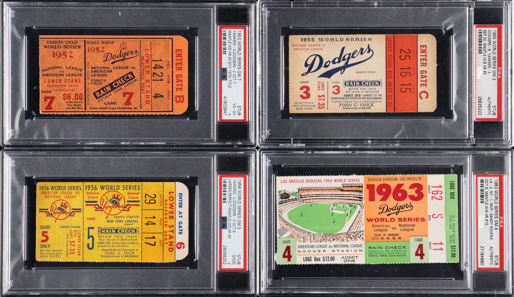 1952 to 1964 Mickey Mantle World Series Home Run Ticket PSA-Graded