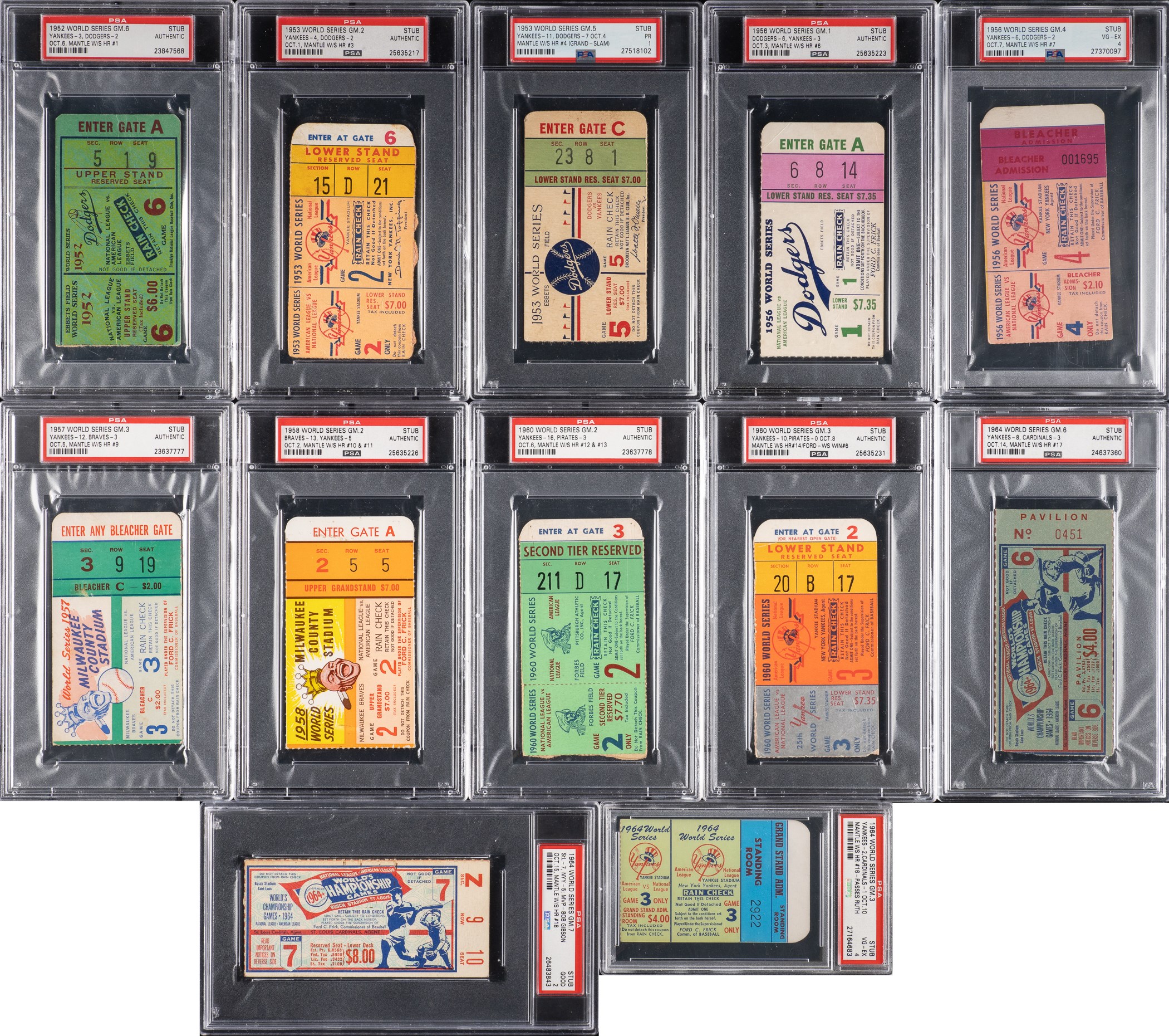 1952 to 1964 Mickey Mantle World Series Home Run Ticket PSA-Graded