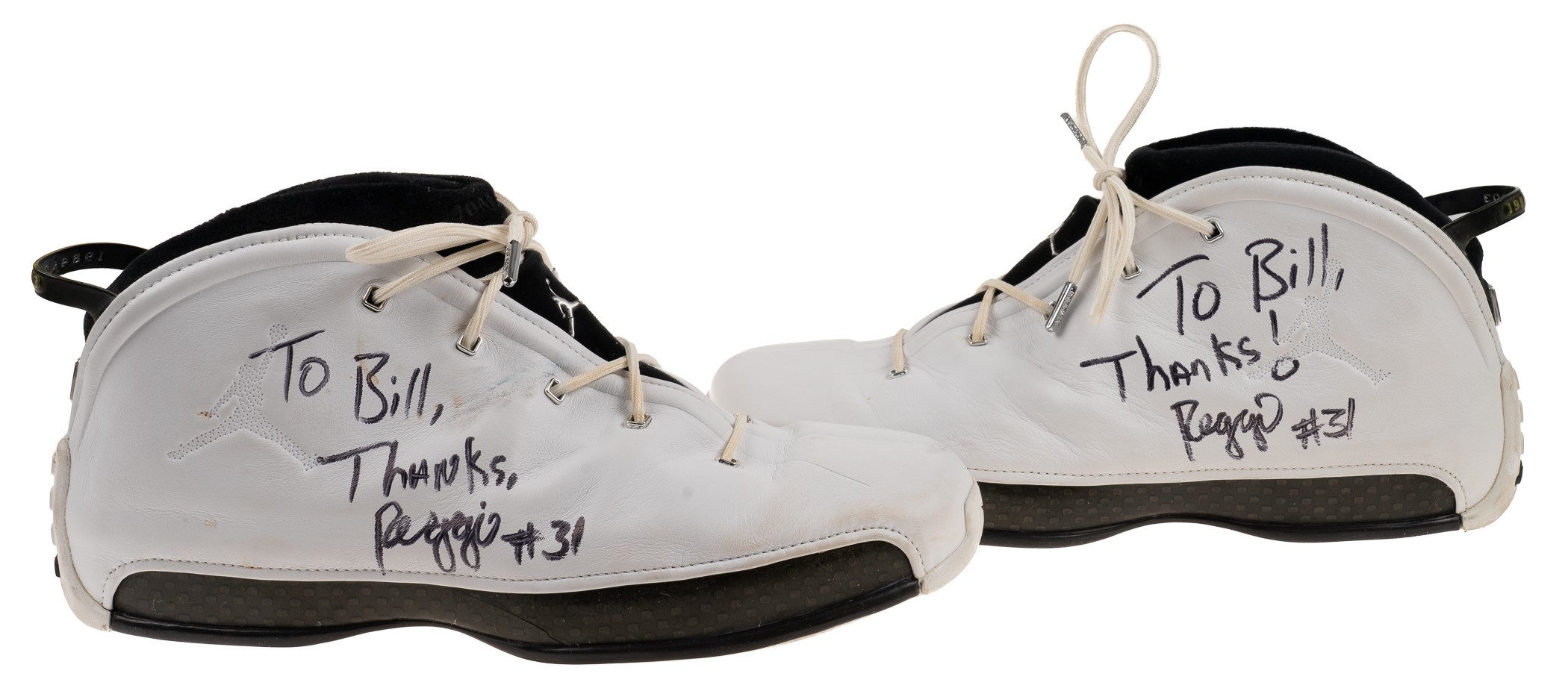 Circa 2003-2004 Reggie Miller Indiana Pacers Signed Game-Used Nike Air Jordan Shoes - Team Provenance!