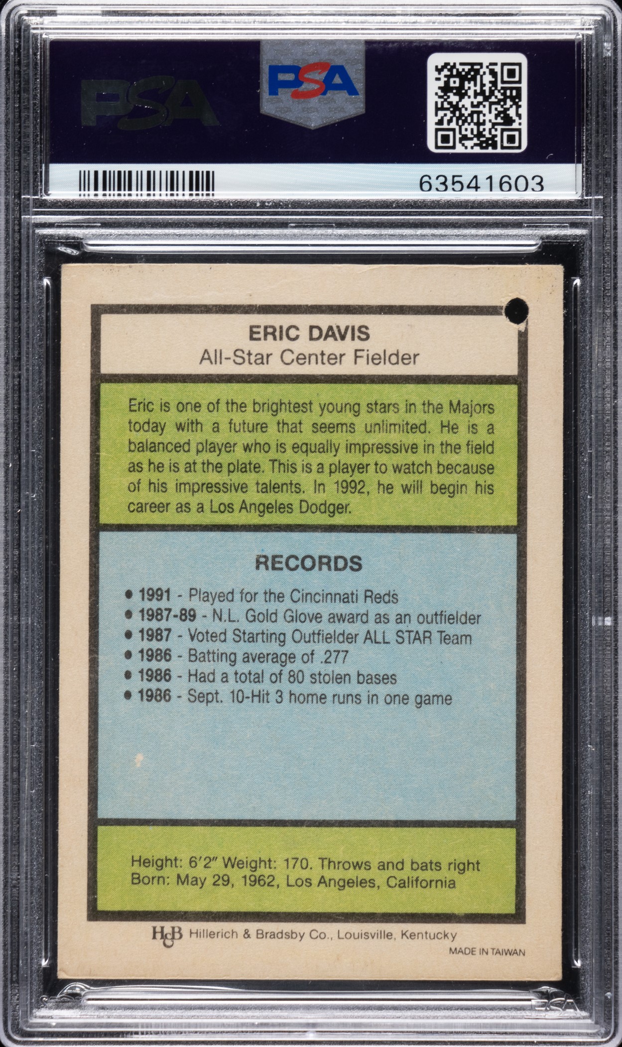 Extremely Rare 1981-1993 Louisville Slugger Glove Tag Eric Davis - Los Angeles Dodgers Variation