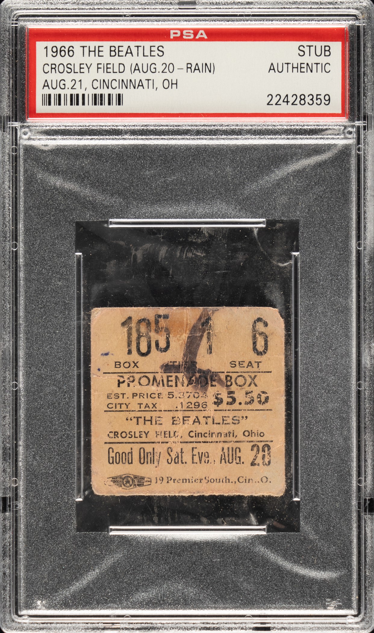 August 21, 1966 The Beatles at Crosley Field (Cincinnati) Ticket