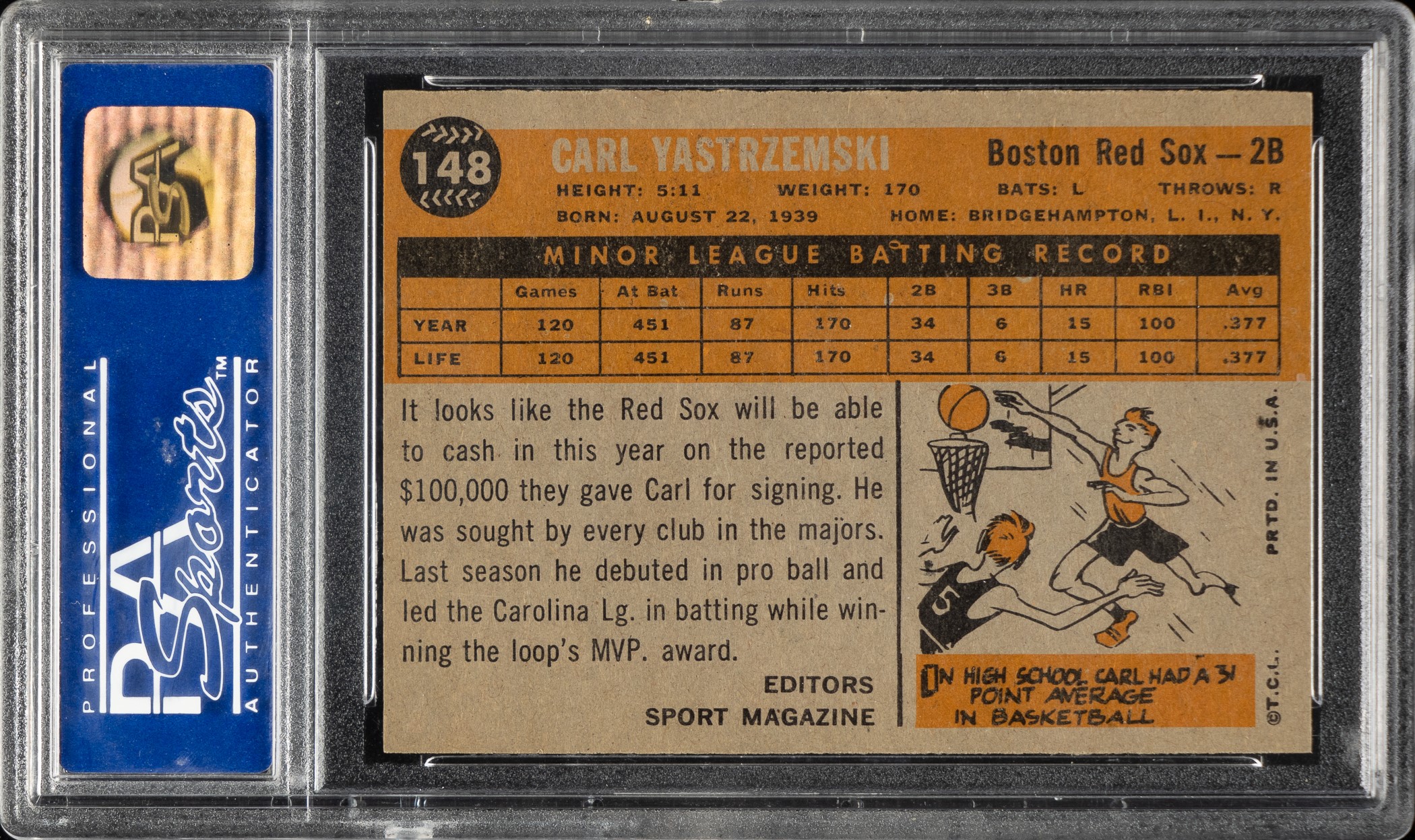 1960 Topps #148 Carl Yastrzemski Rookie PSA NM-MT 8