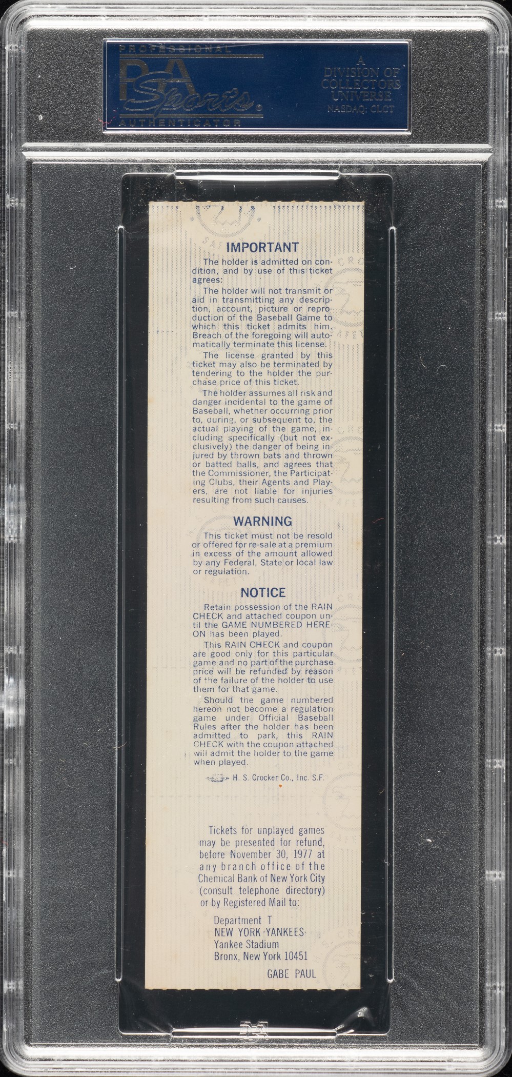 1977 New York Yankees (vs. Los Angeles Dodgers) World Series Game 6 Full Ticket Signed by Reggie Jackson PSA NM 7 - Reggie Jackson's Three Home Runs