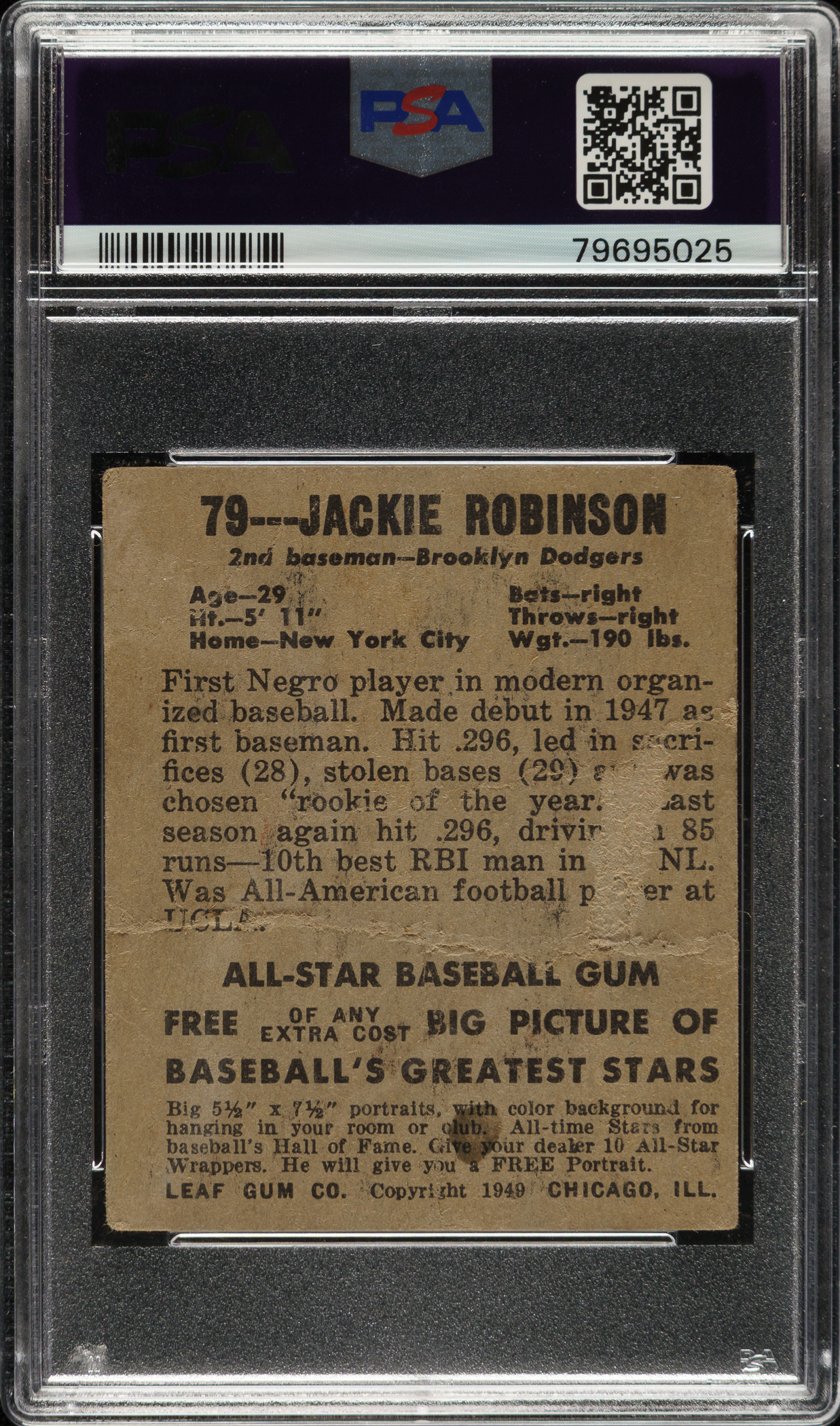 1948-1949 Leaf #79 Jackie Robinson Rookie PSA POOR 1 | REA Archive