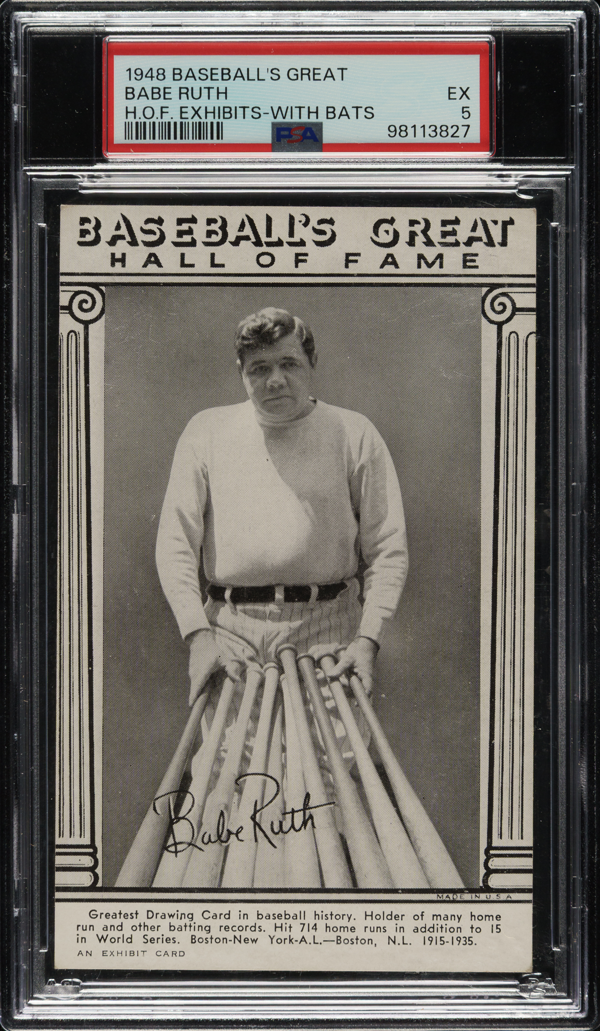 1948 W464 Baseball's Great Hall of Fame Exhibits Babe Ruth with Bats ...
