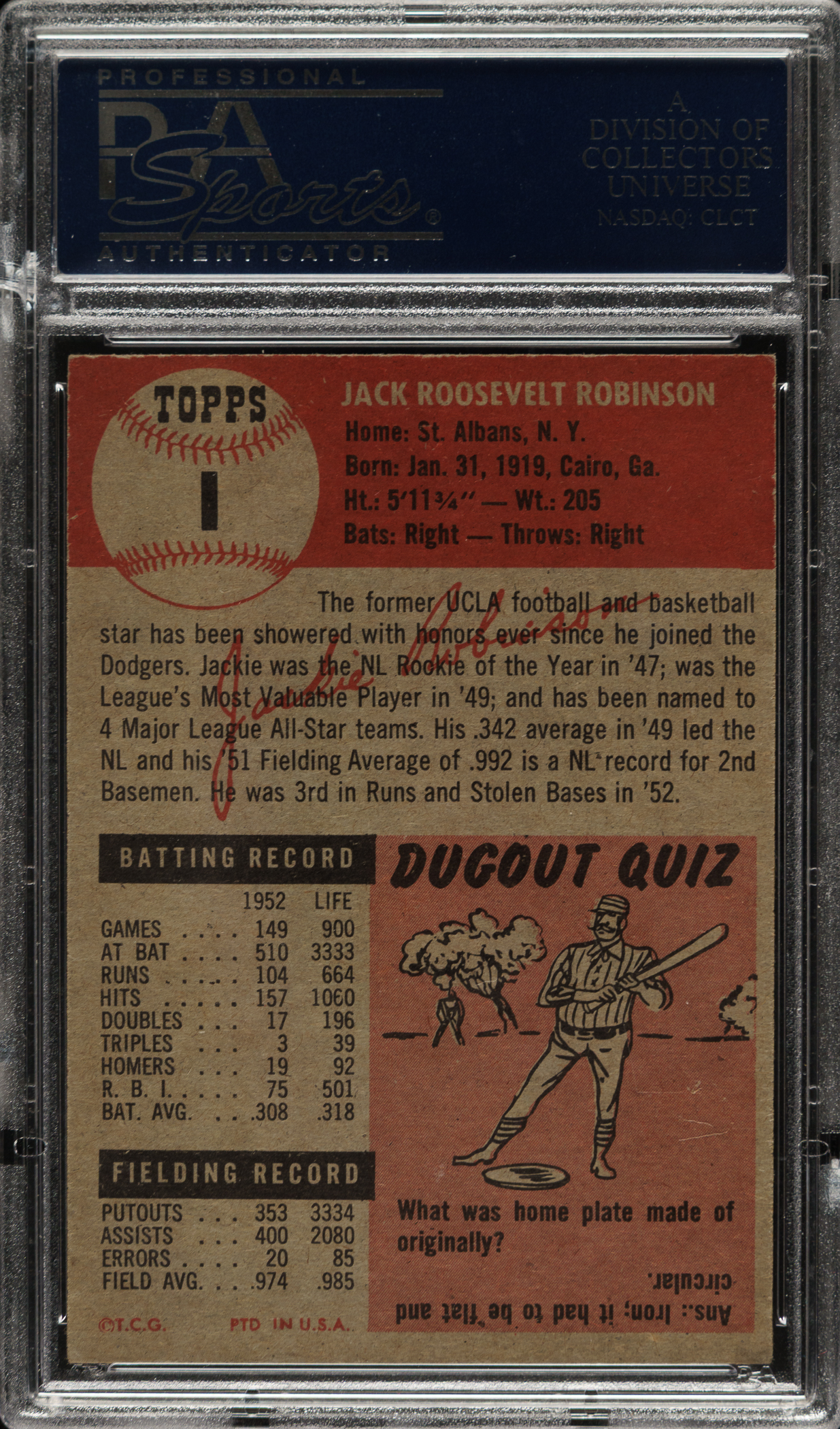 1953 Topps #1 Jackie Robinson PSA EX 5 | REA Archive