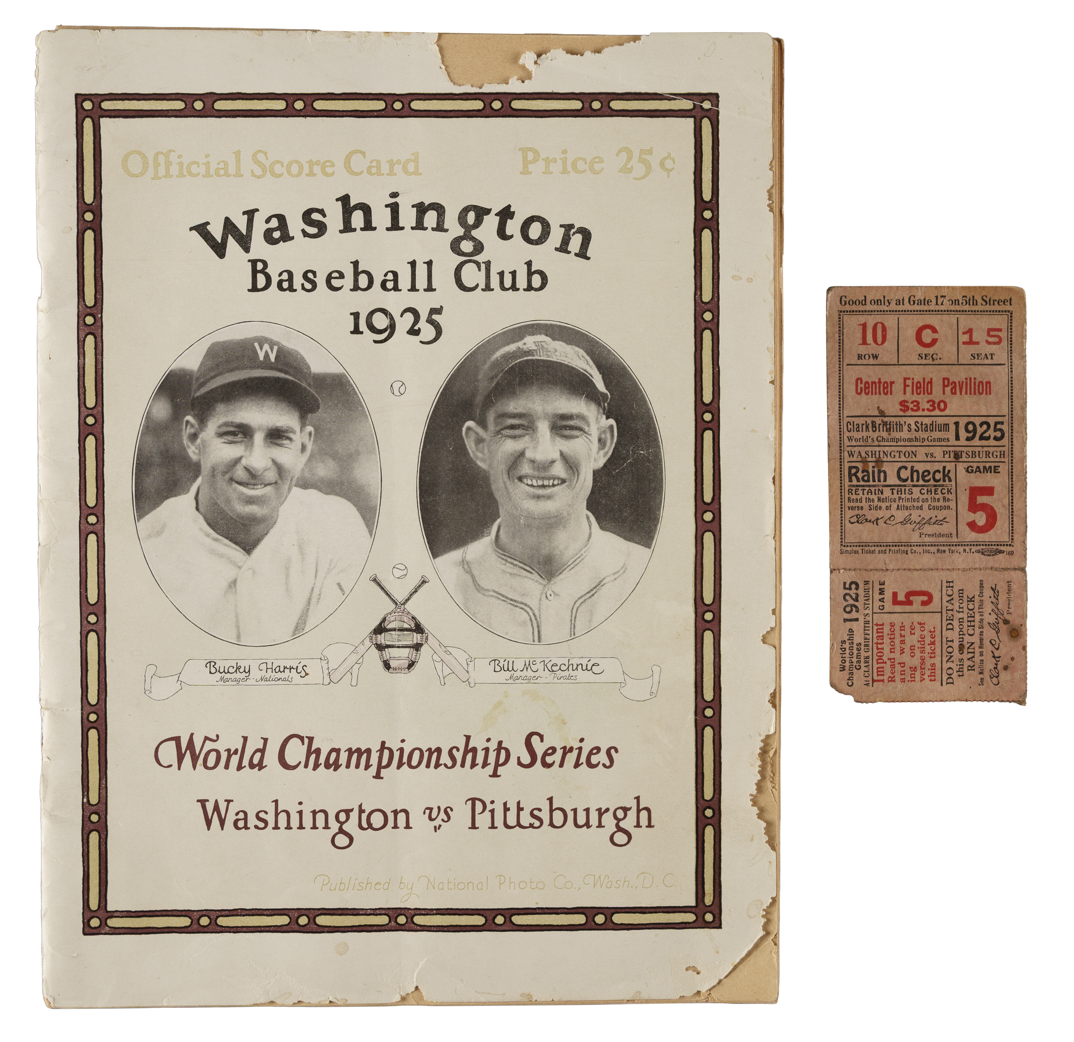 1925 Washington Senators (vs. Pittsburgh Pirates) World Series Program ...