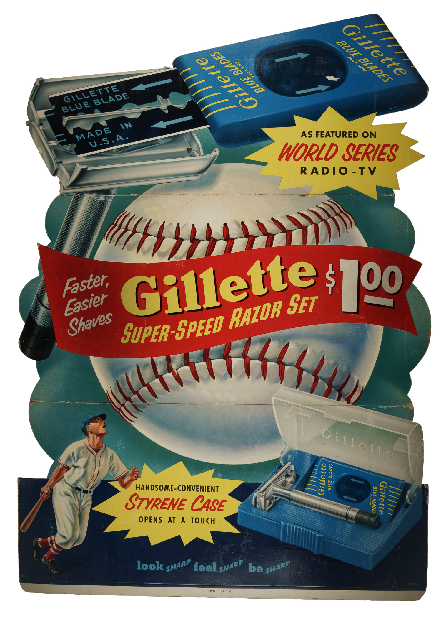 Circa 1940 Gillette Razors World Series Special Die-Cut Stand-Up Store ...