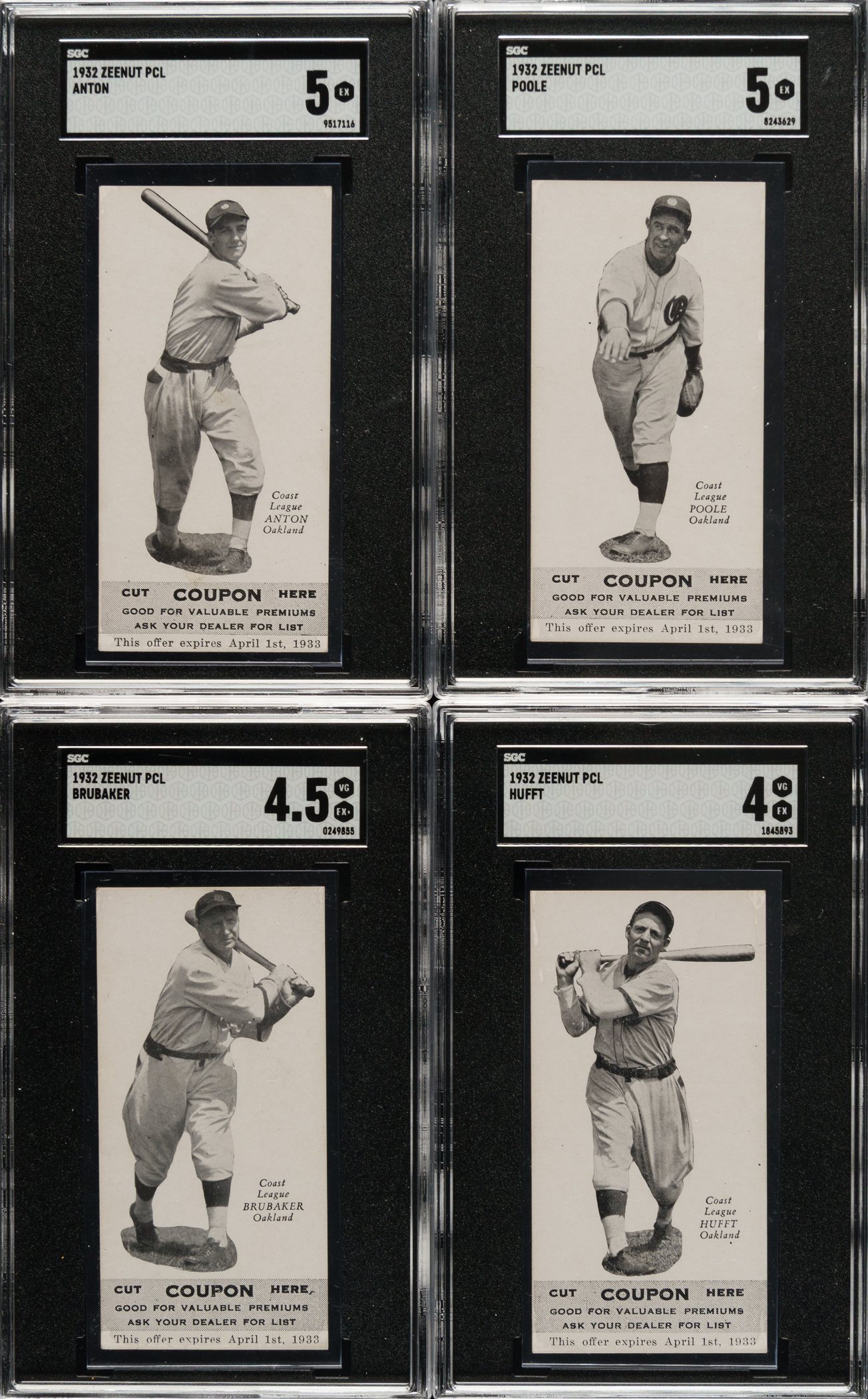 1932 Zeenut PCL SGC-Graded Collection (4) - All with Coupons | REA Archive 1932 Zeenut PCL SGC-Graded Collection (4) - All with Coupons | REA Archive