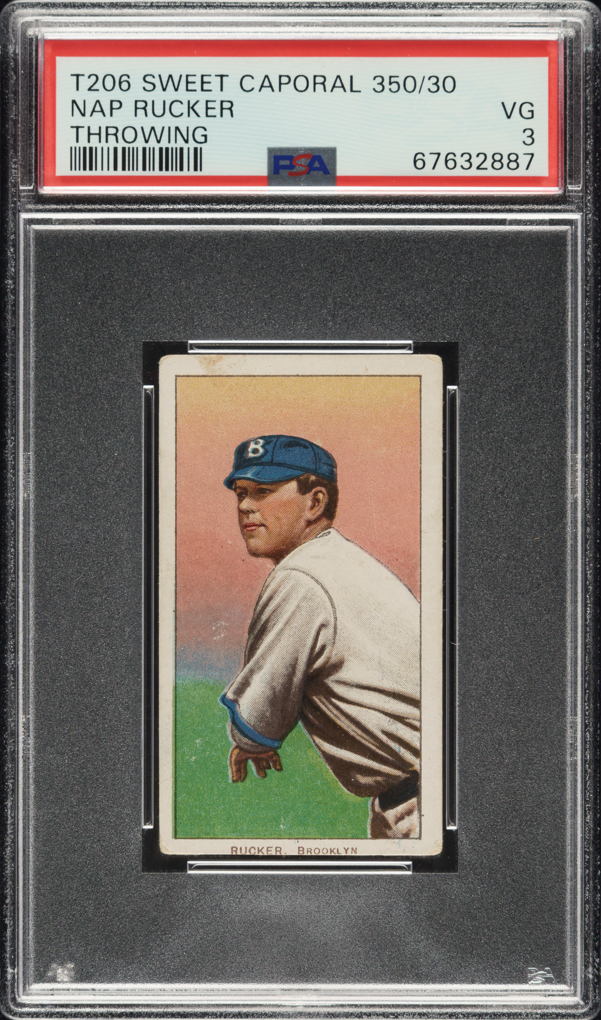 1909-1911 T206 White Border Nap Rucker Throwing PSA VG 3 | REA Archive