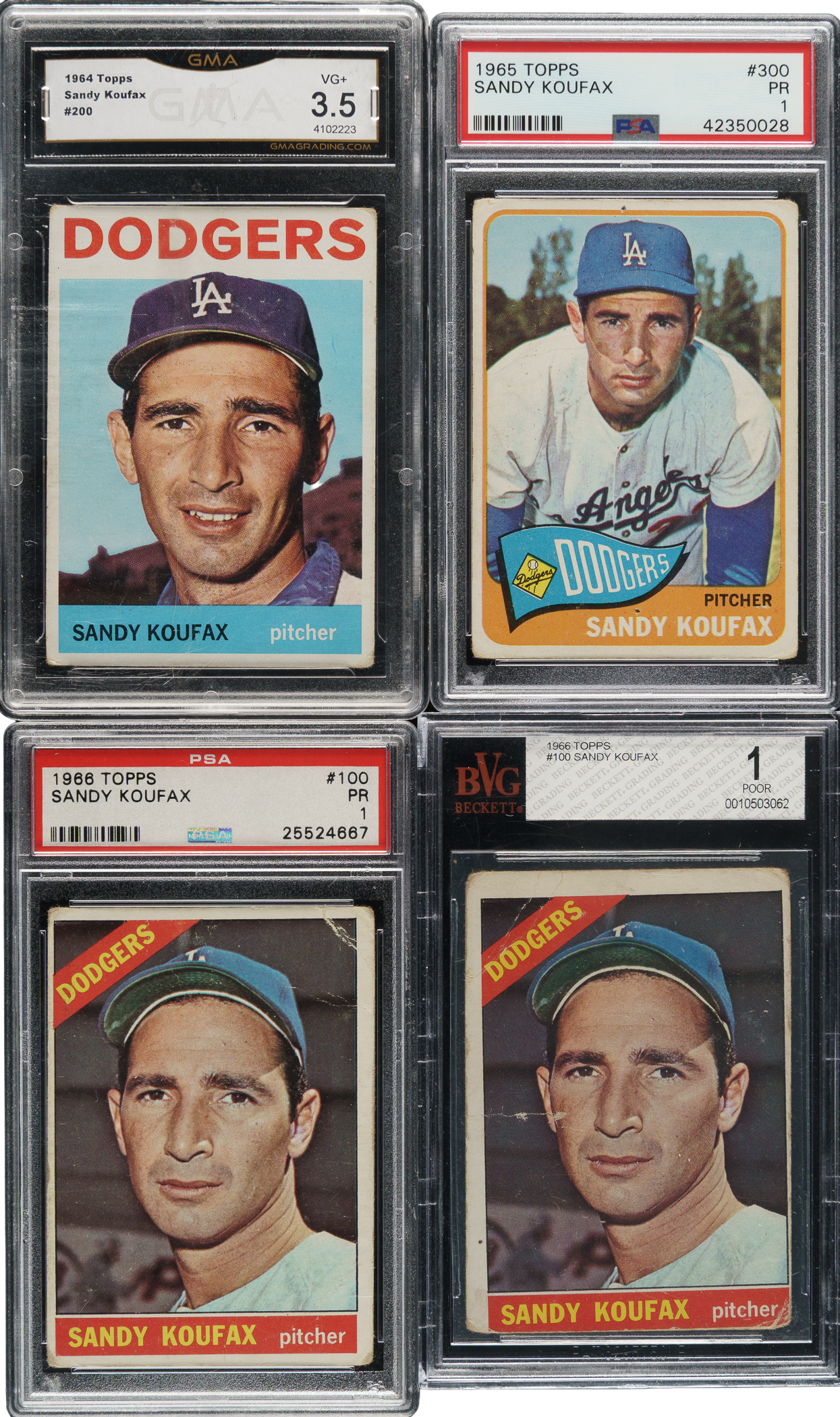 1964 to 1966 Topps Sanndy Koufax Collection (4) Including 3 PSA