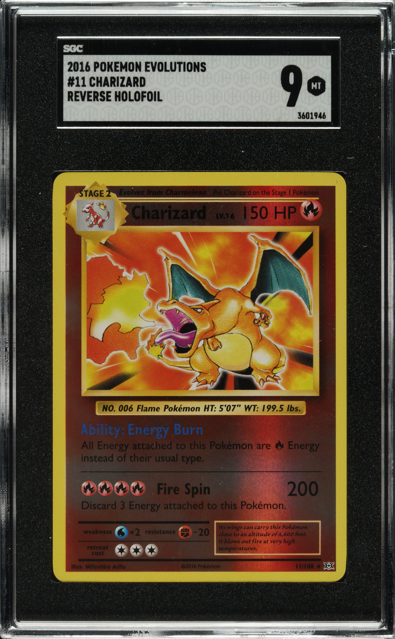 2016 Pokemon XY Evolutions #11 Charizard Reverse Holographic SGC MINT 9 ...