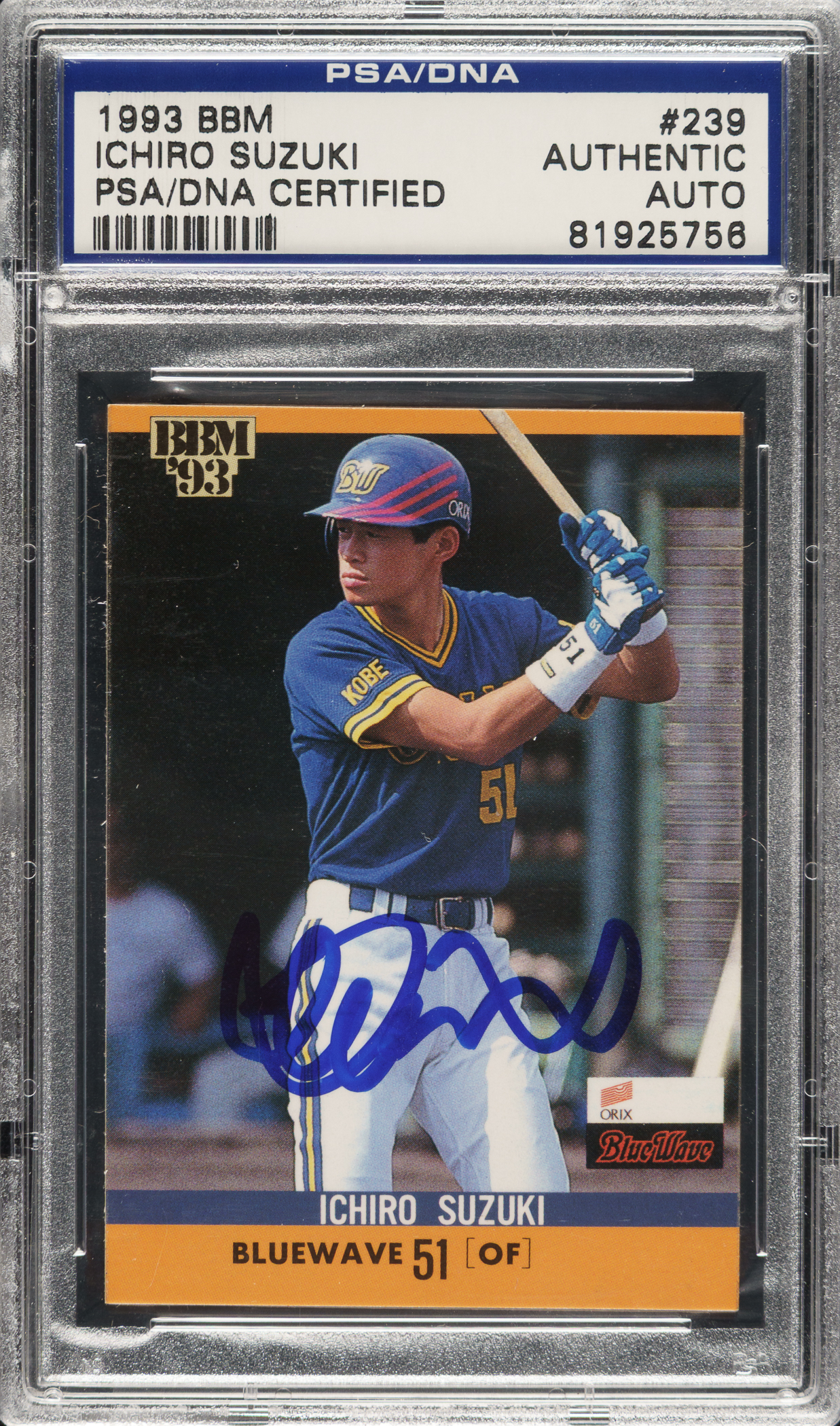 Signed 1993 BBM Orix Blue Wave #239 Ichiro Suzuki Rookie - PSA/DNA