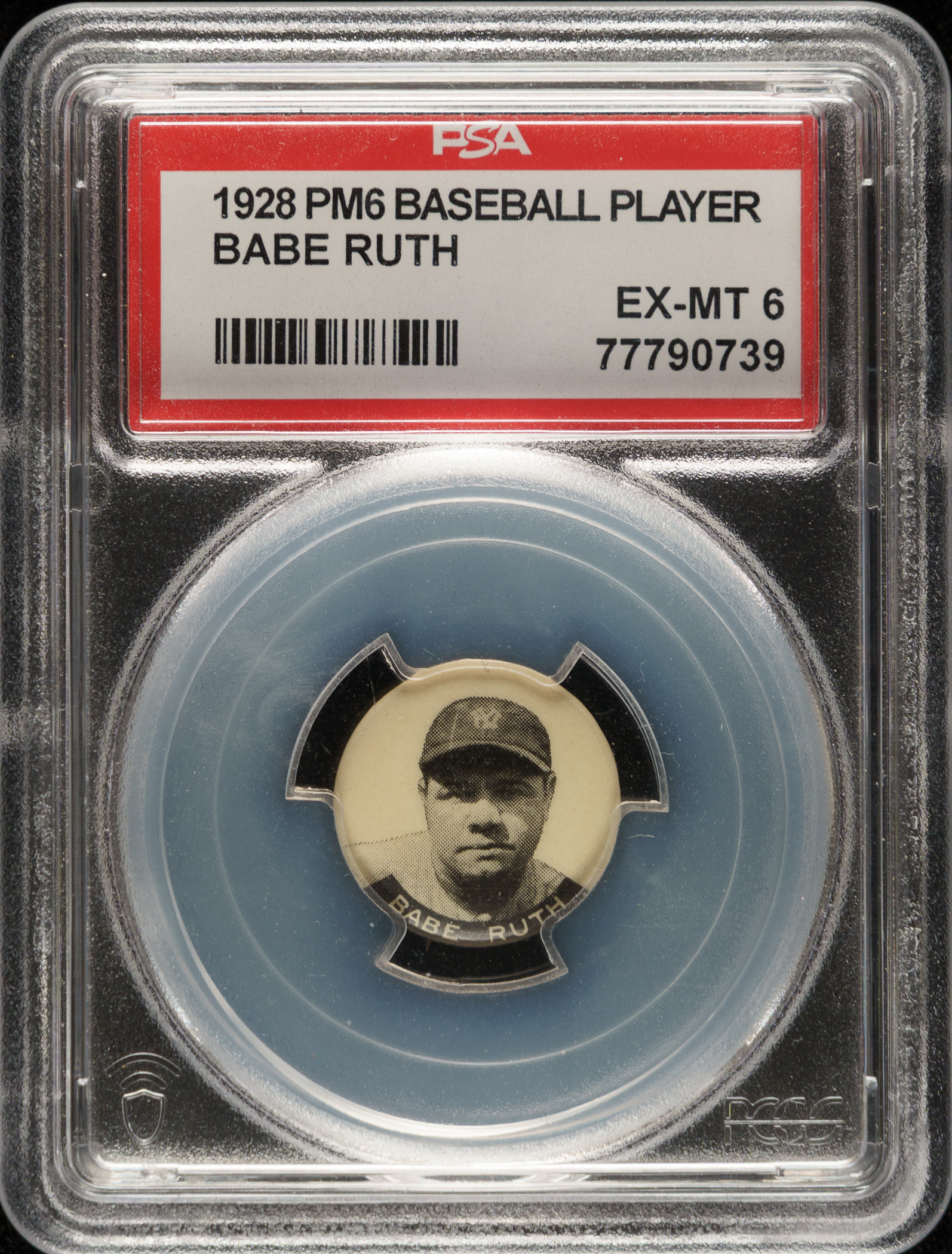 1928 PM6 Baseball Player Pins Babe Ruth PSA EX-MT 6
