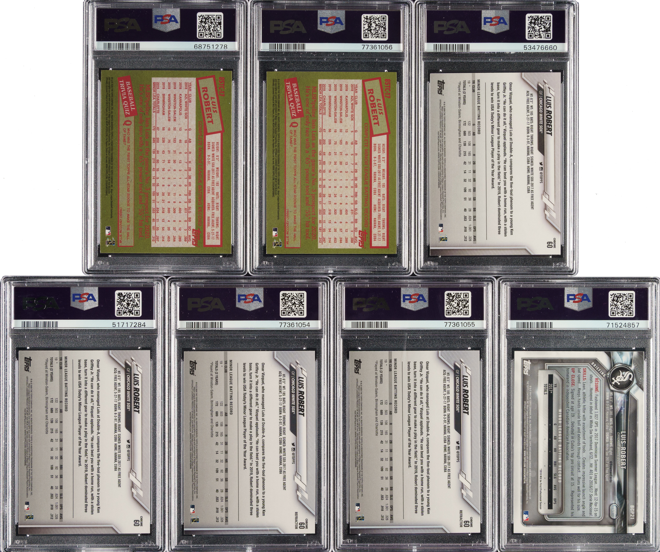 2018 to 2020 Bowman Chrome and Topps Chrome Luis Robert Rookie PSA ...