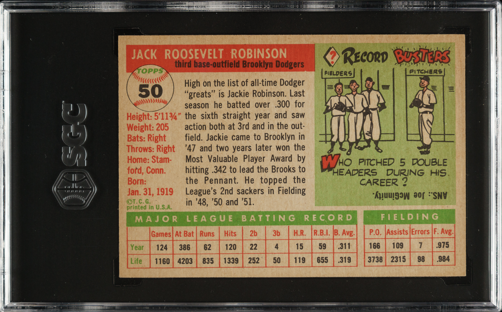 1955 Topps #50 Jackie Robinson SGC NM/MT 8 | REA Archive