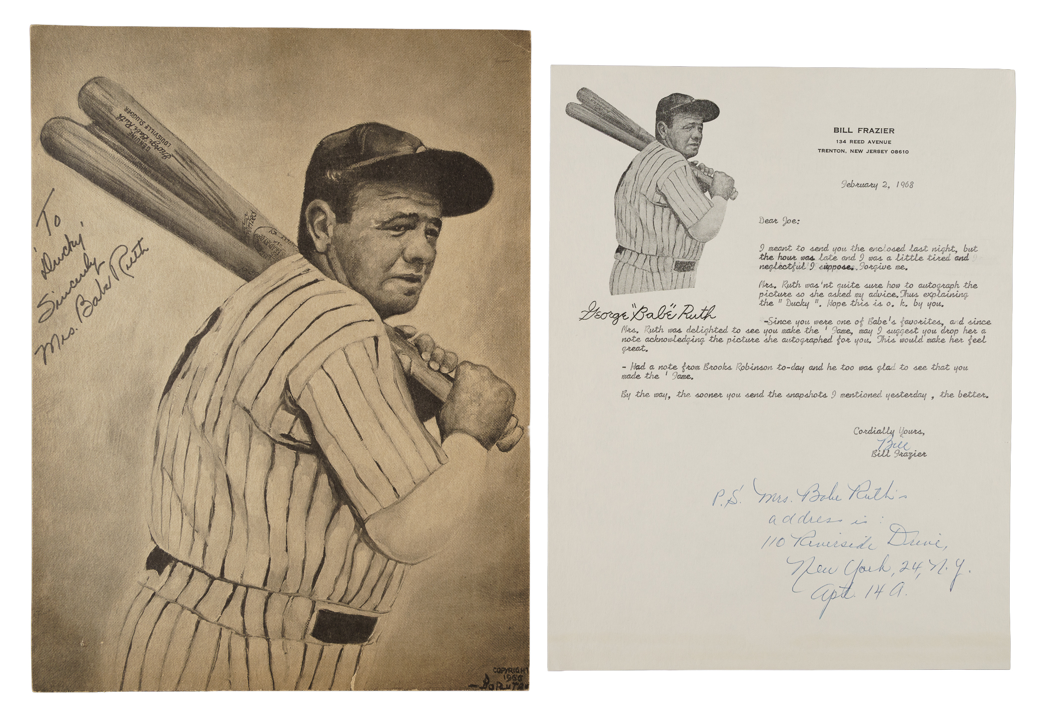 1968 Mrs. (Claire) Babe Ruth Signed Commemorative Print Inscribed to ...
