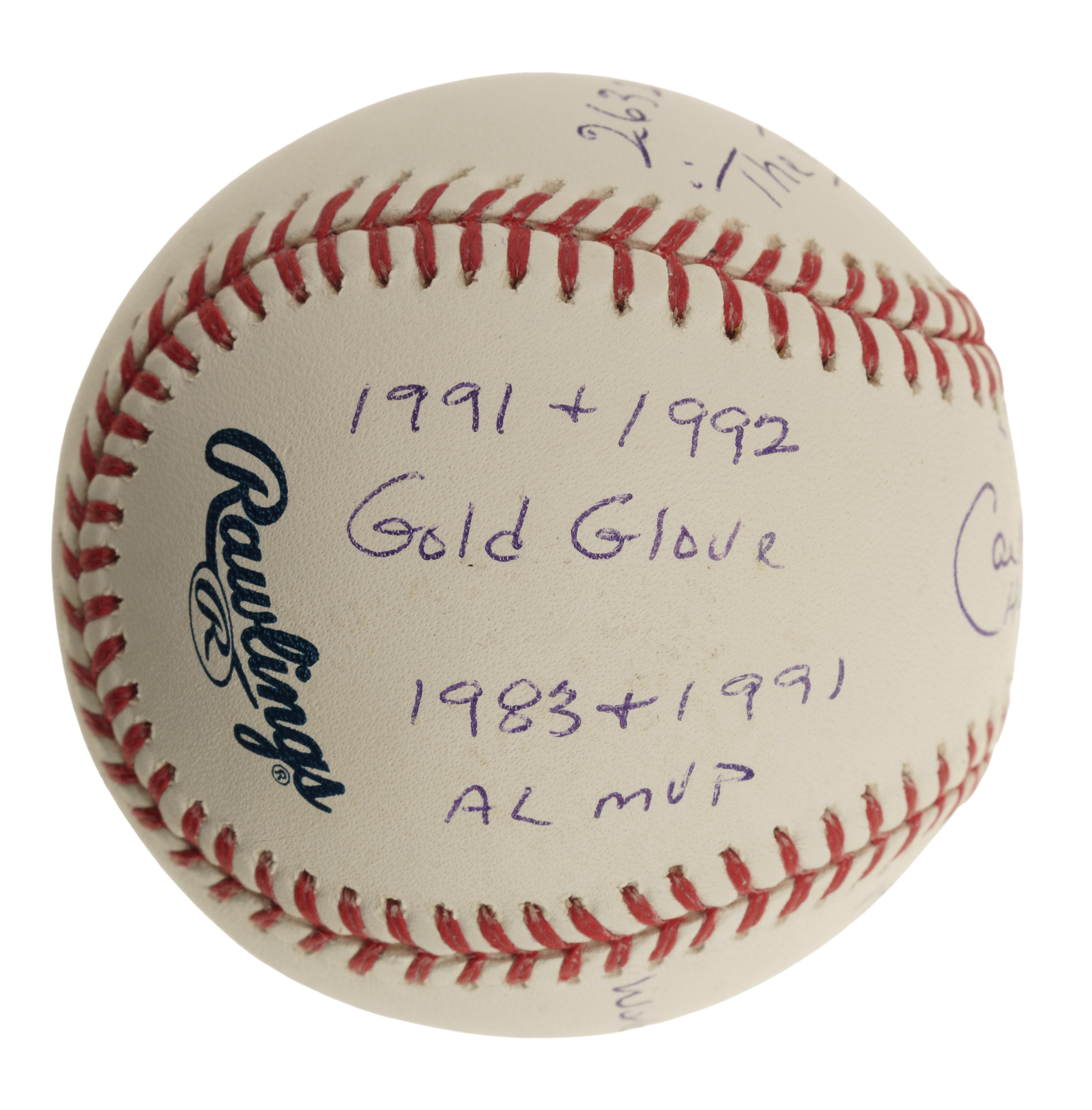 Cal Ripken Jr. Single-Signed Stat Ball | REA Archive